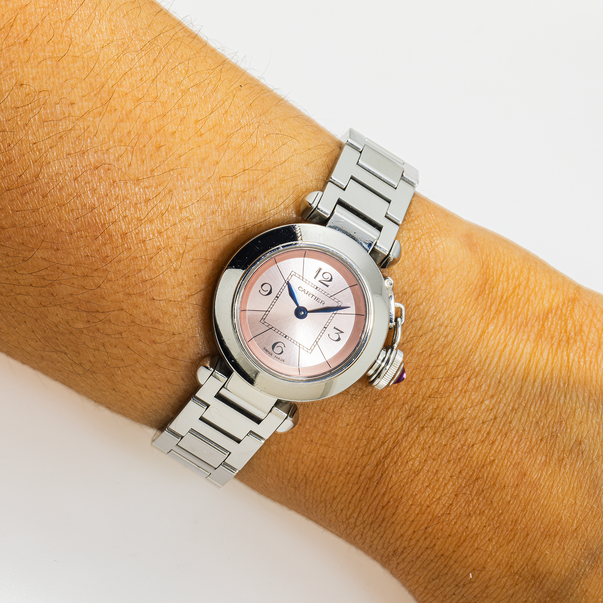 Cartier Pasha W3140008 with Pink Dial with Blue Hands