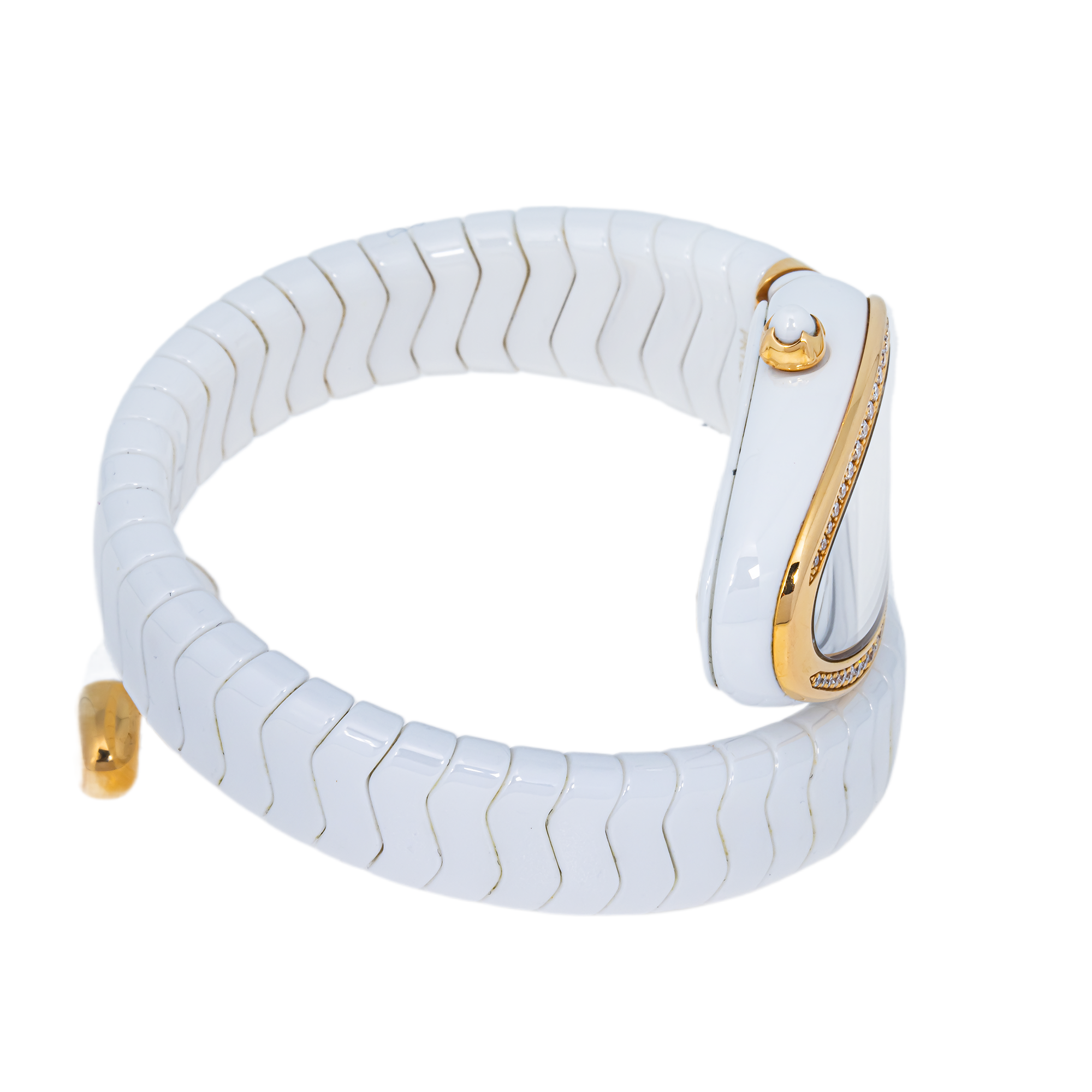 Bvlgari Serpenti Spiga White Ceramic 18K Rose Gold Diamond Watch – 102613