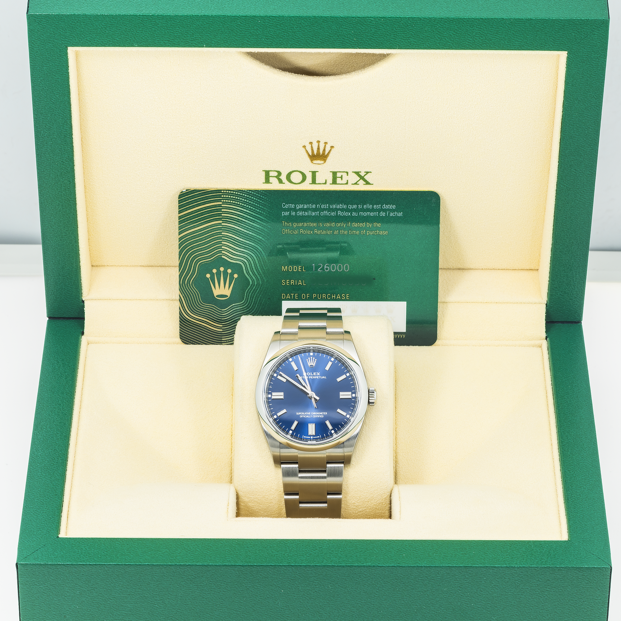 Rolex 36mm Oyster Perpetual 126000 with Blue Dial