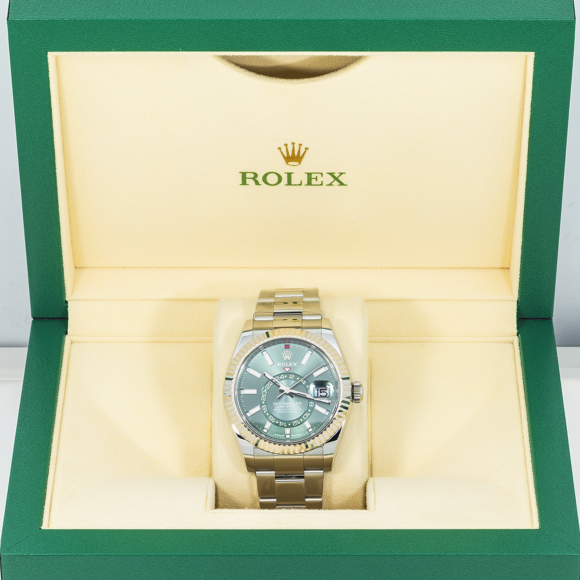 Rolex Sky Dweller Stainless Steel Green Dial Jubilee Bracelet 336934