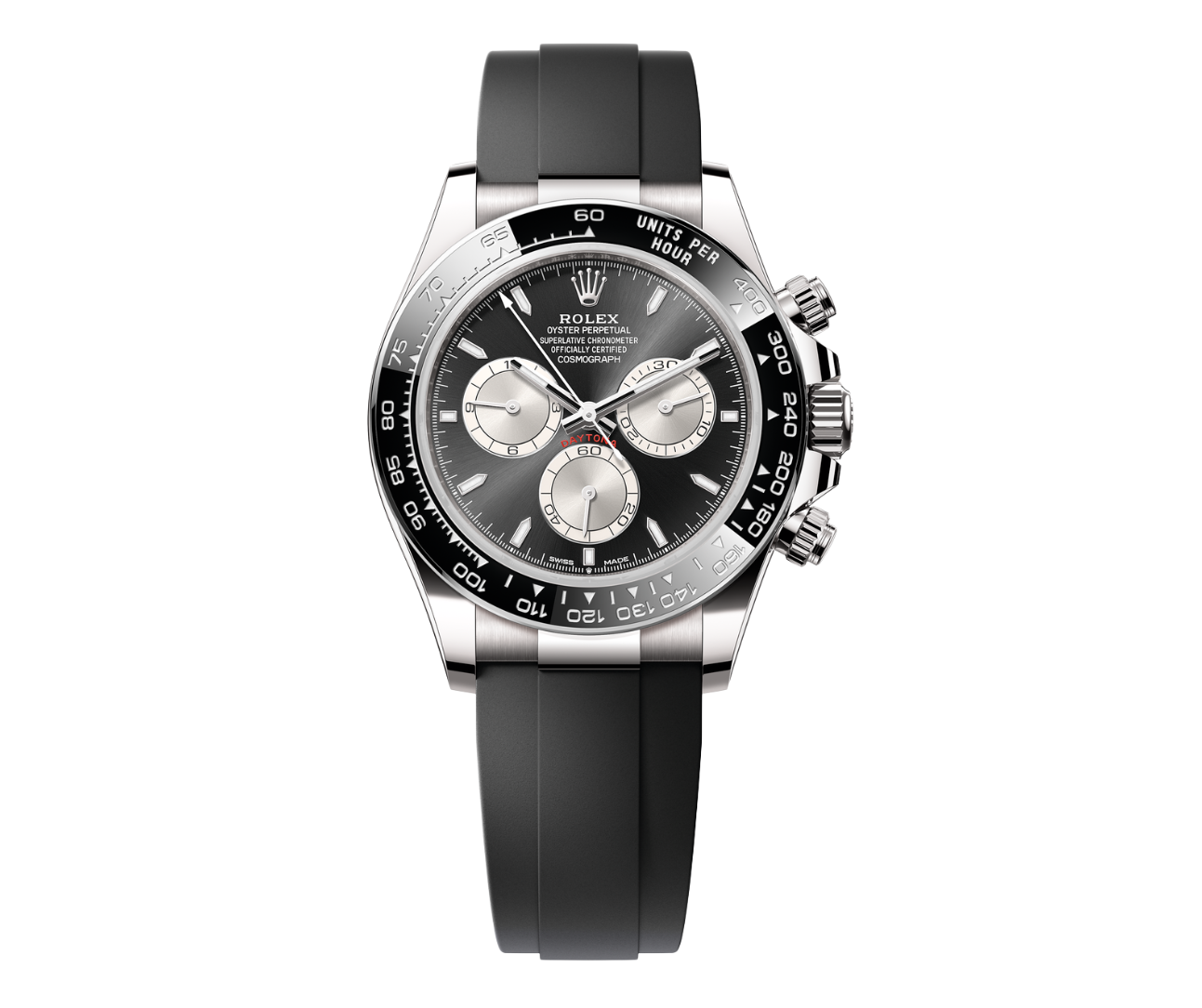 Rolex Cosmograph Daytona – 18k White Gold with Black Dial, Grey Subdials, and Oysterflex Bracelet Ref. 126519LN-0002