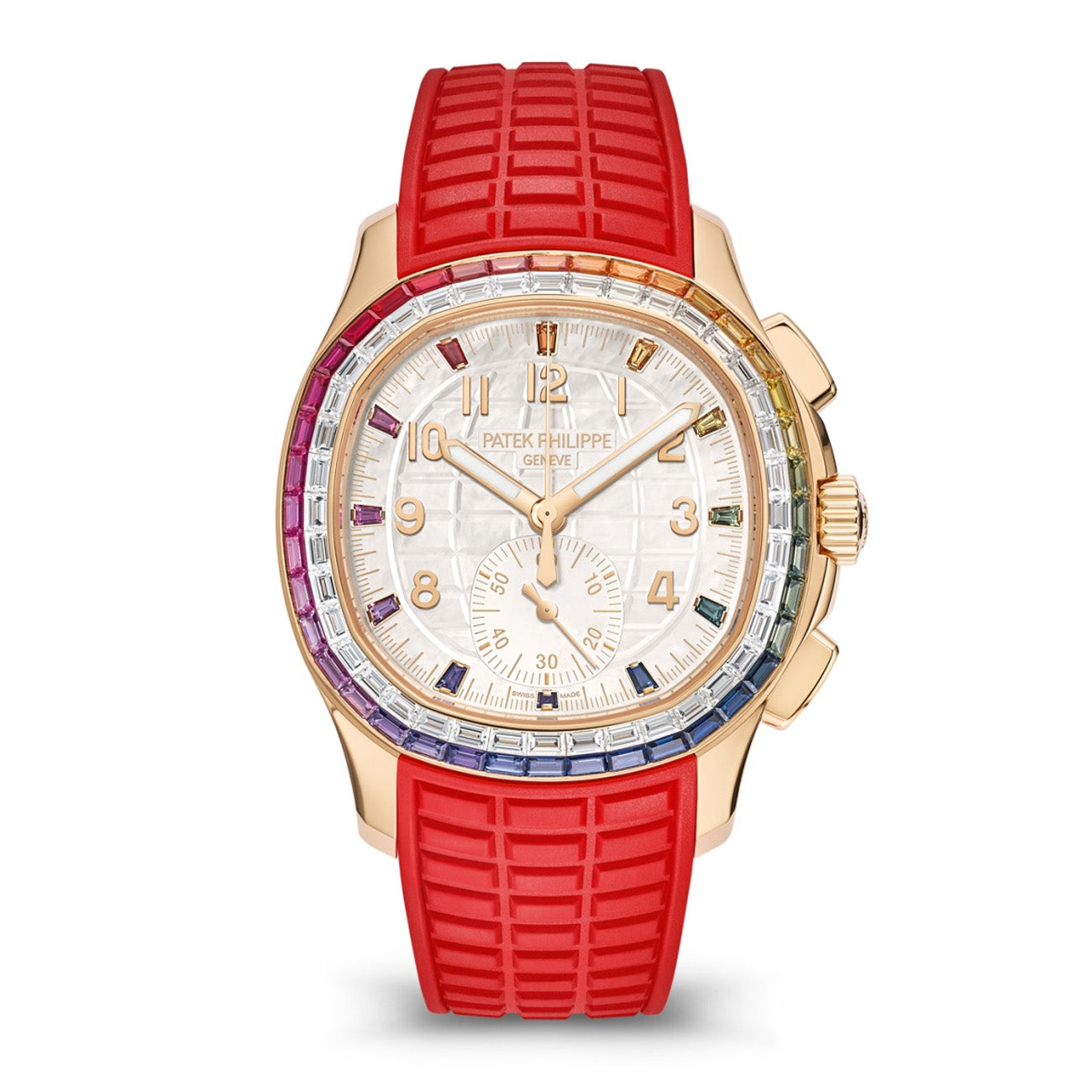 Patek Philippe Aquanaut Luce Rainbow Chronograph 7968/300R-001 Silver Dial Rose Gold Red Strap