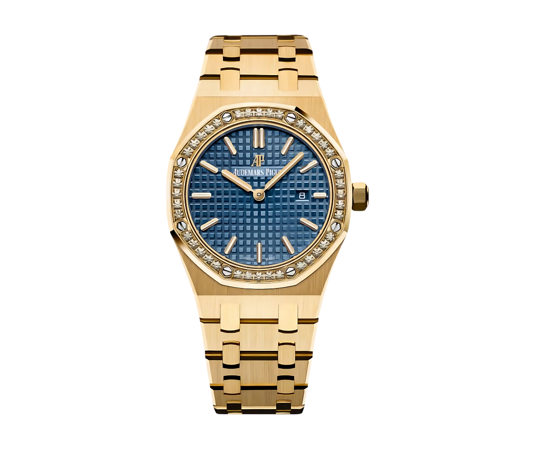 Audemars Piguet Royal Oak 33mm Blue Dial Diamond Watch 18K Yellow Gold – Ref. 67651BA.ZZ.1261BA.02-Audemars Piguet-JD Watches NY