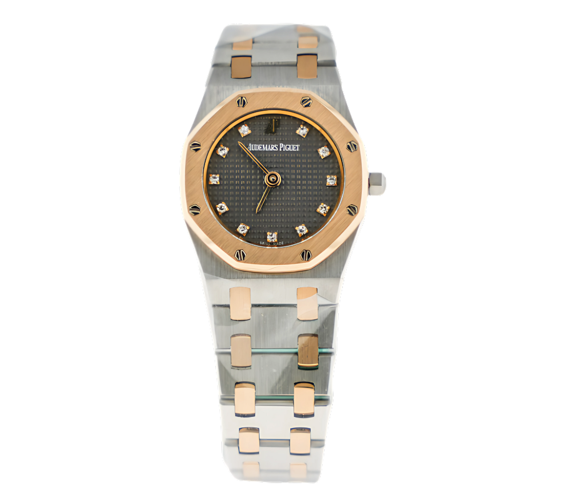 Audemars Piguet Royal Oak Ladies Quartz – 66339SA.OO.0722SA.02, 24mm Stainless Steel Case with Gray "Petite Tapisserie" Dial, Two-Tone Bracelet-Audemars Piguet-JD Watches NY