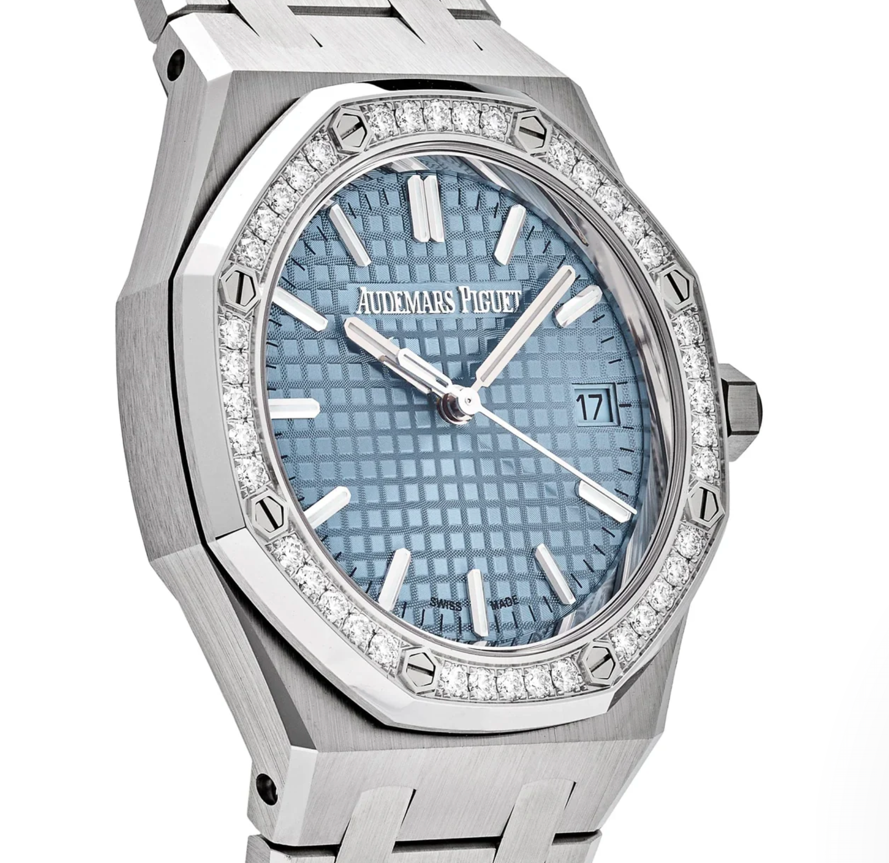 Audemars Piguet Royal Oak Selfwinding - 34mm Stainless Steel Case with Blue Dial, Diamond-Set Bezel, Steel Bracelet-Audemars Piguet-JD Watches NY