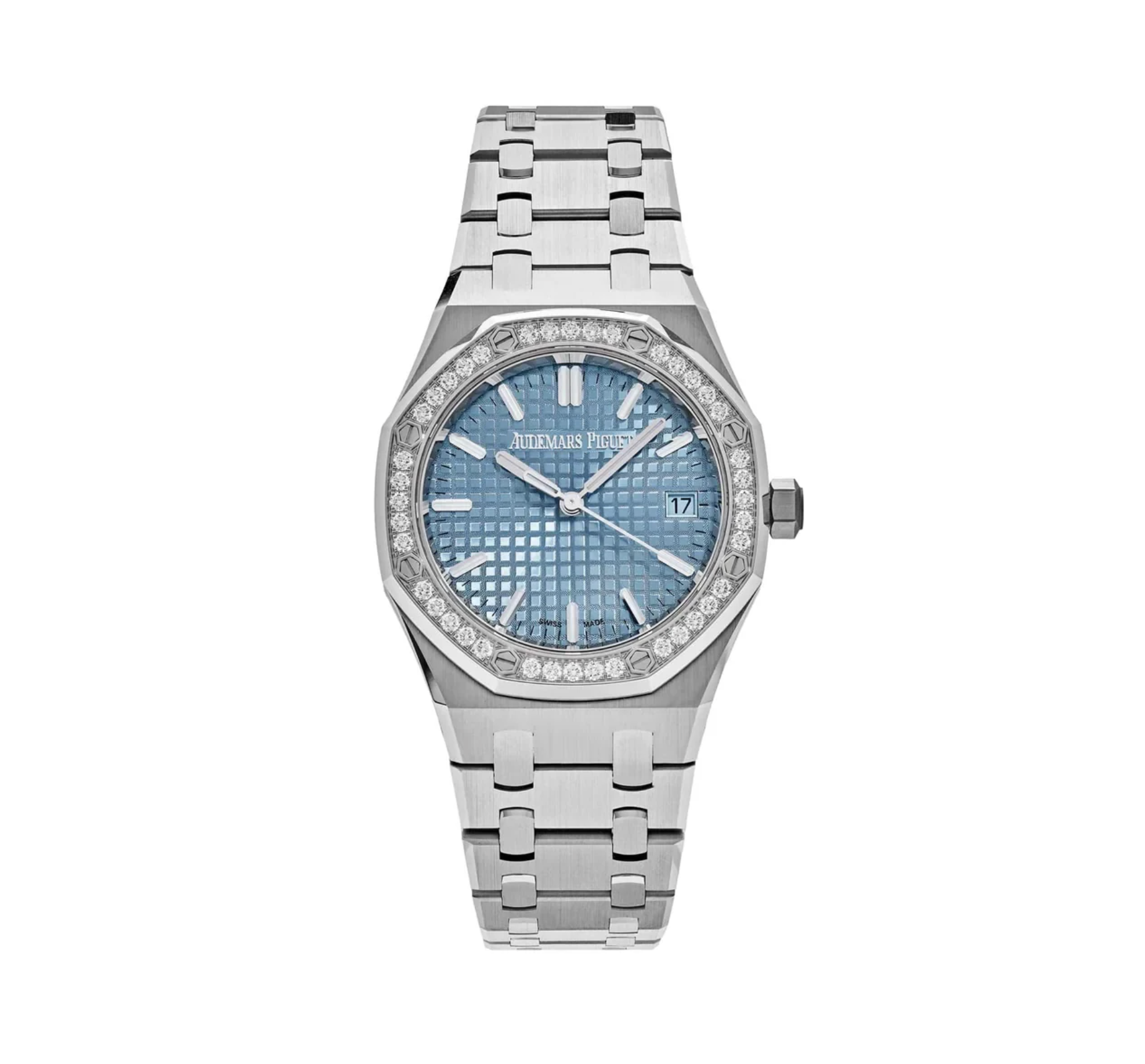 Audemars Piguet Royal Oak Selfwinding - 34mm Stainless Steel Case with Blue Dial, Diamond-Set Bezel, Steel Bracelet-Audemars Piguet-JD Watches NY