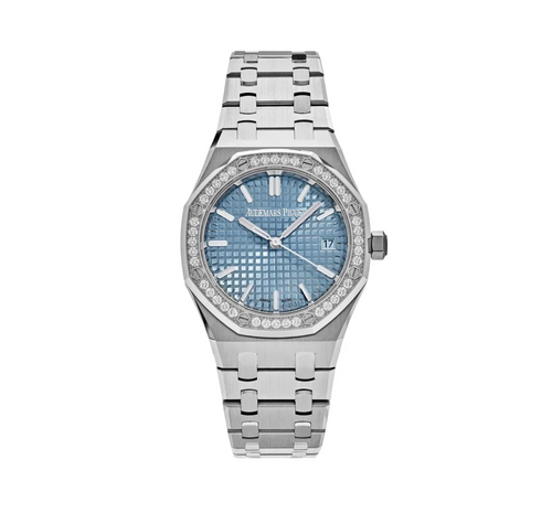 Audemars Piguet Royal Oak Selfwinding - 34mm Stainless Steel Case with Blue Dial, Diamond-Set Bezel, Steel Bracelet