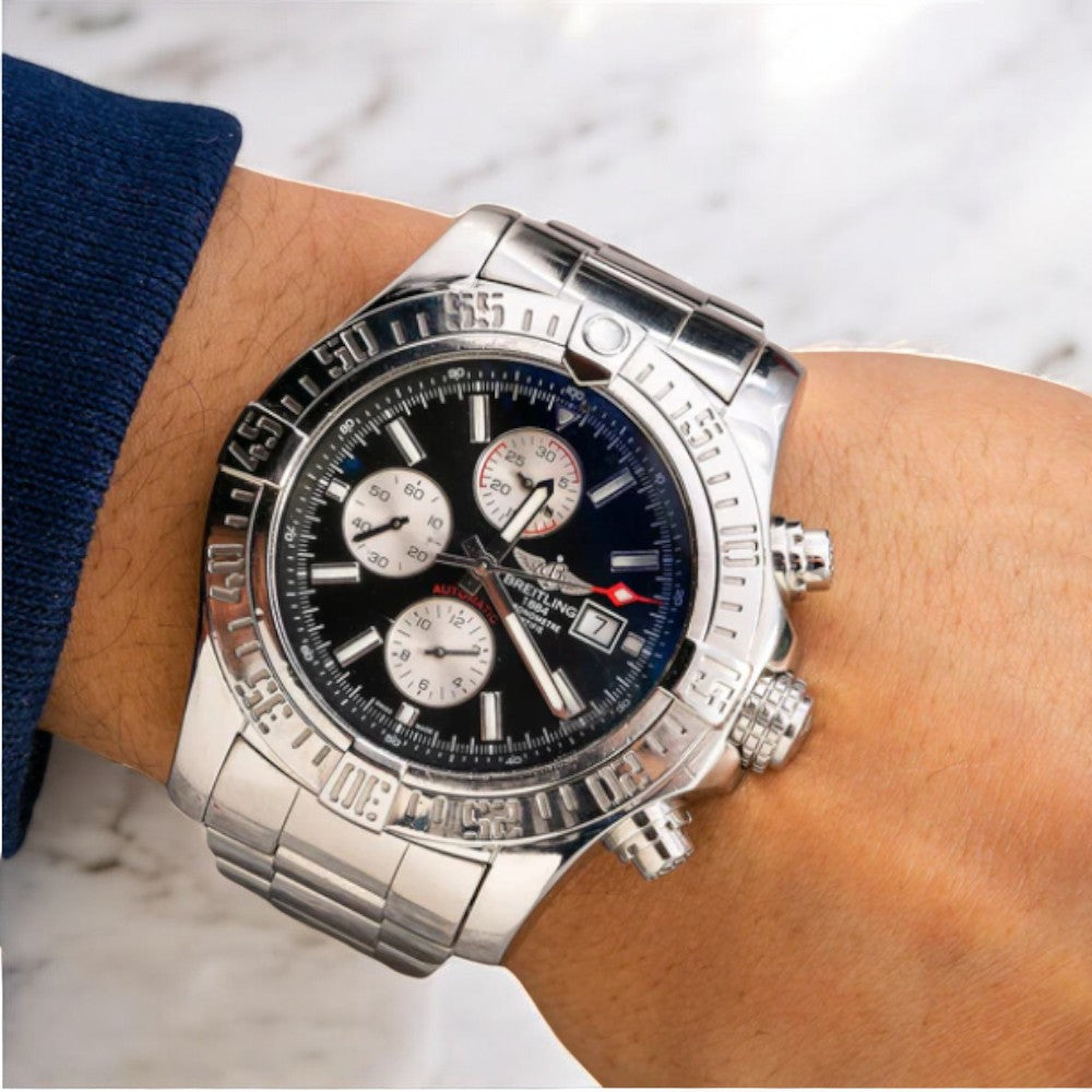 Breitling Aeromarine Super Avenger A13371 Blue Dial Steel Mens Watch-Breitling-JD Watches NY