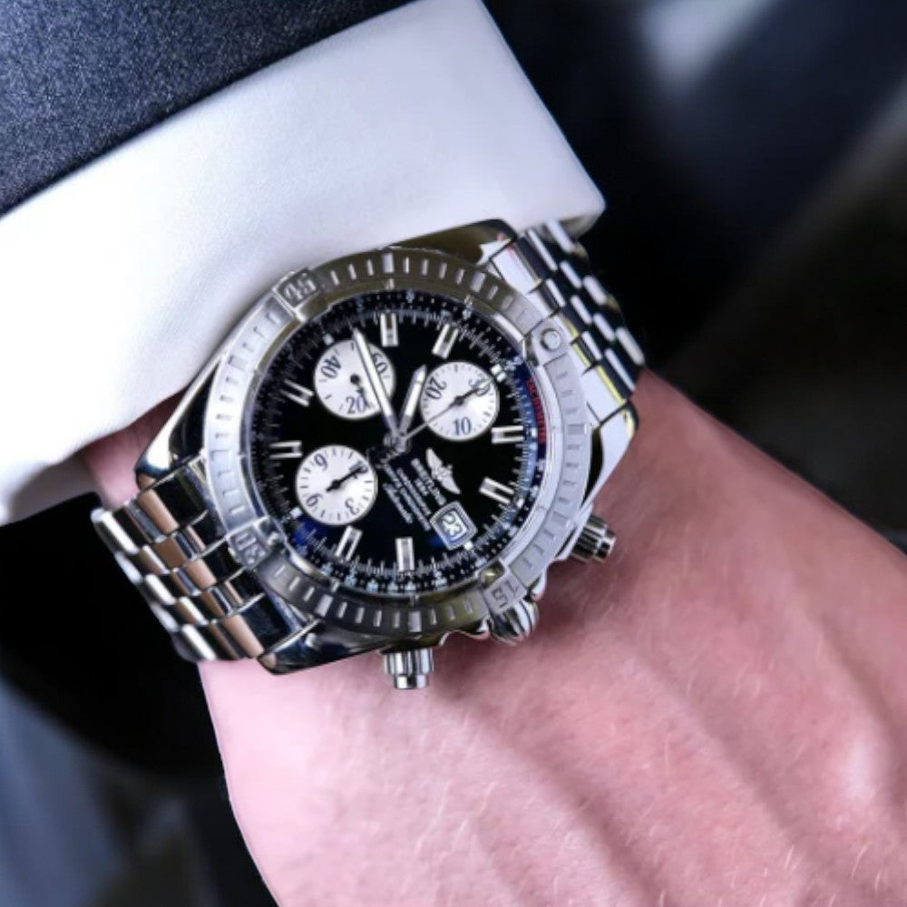 Breitling Chronomat Evolution A13356 Steel Black Dial Steel Mens Watch-Breitling-JD Watches NY