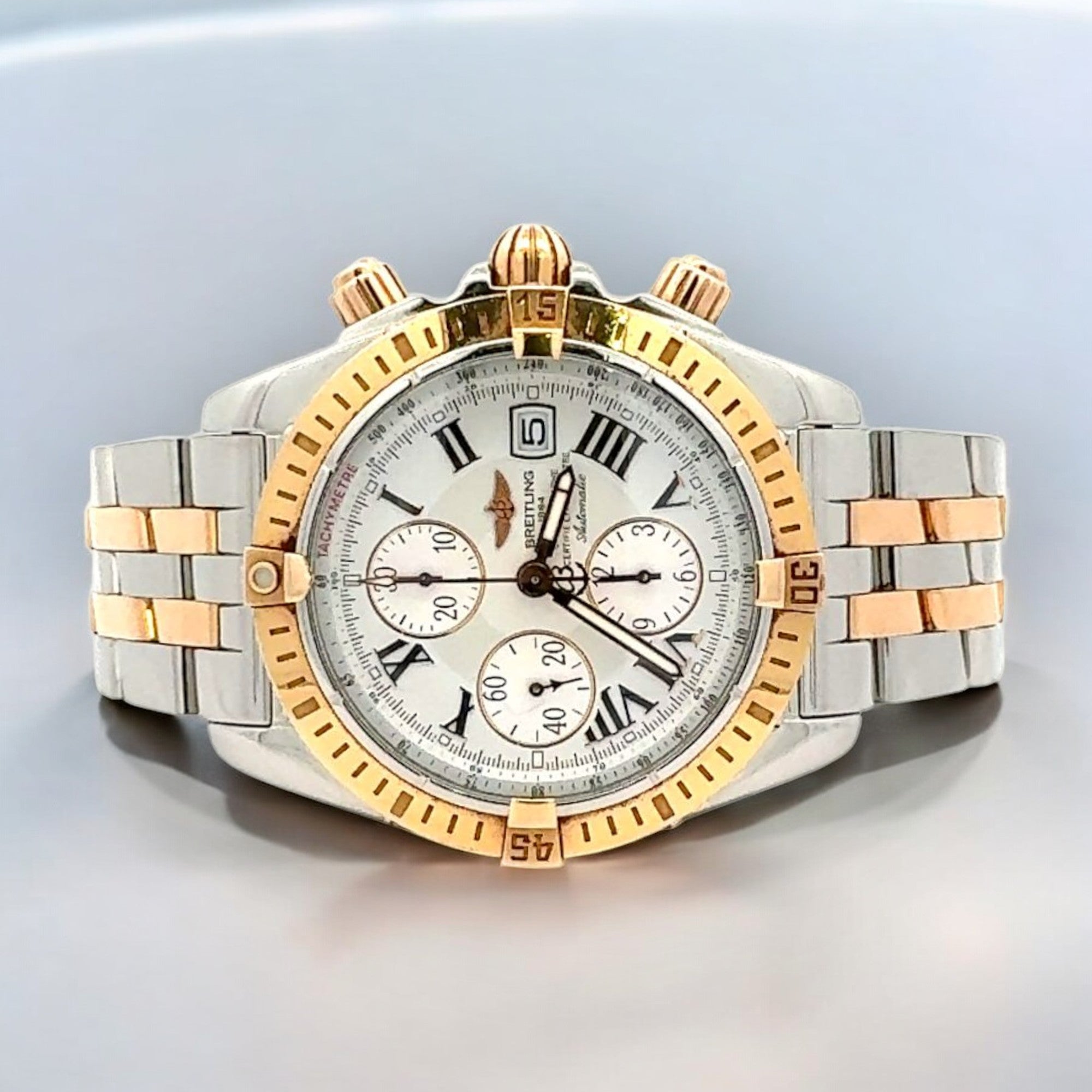 Breitling Chronomat Evolution Stainless Steel & Yellow Gold White Dial 44mm-Breitling-JD Watches NY