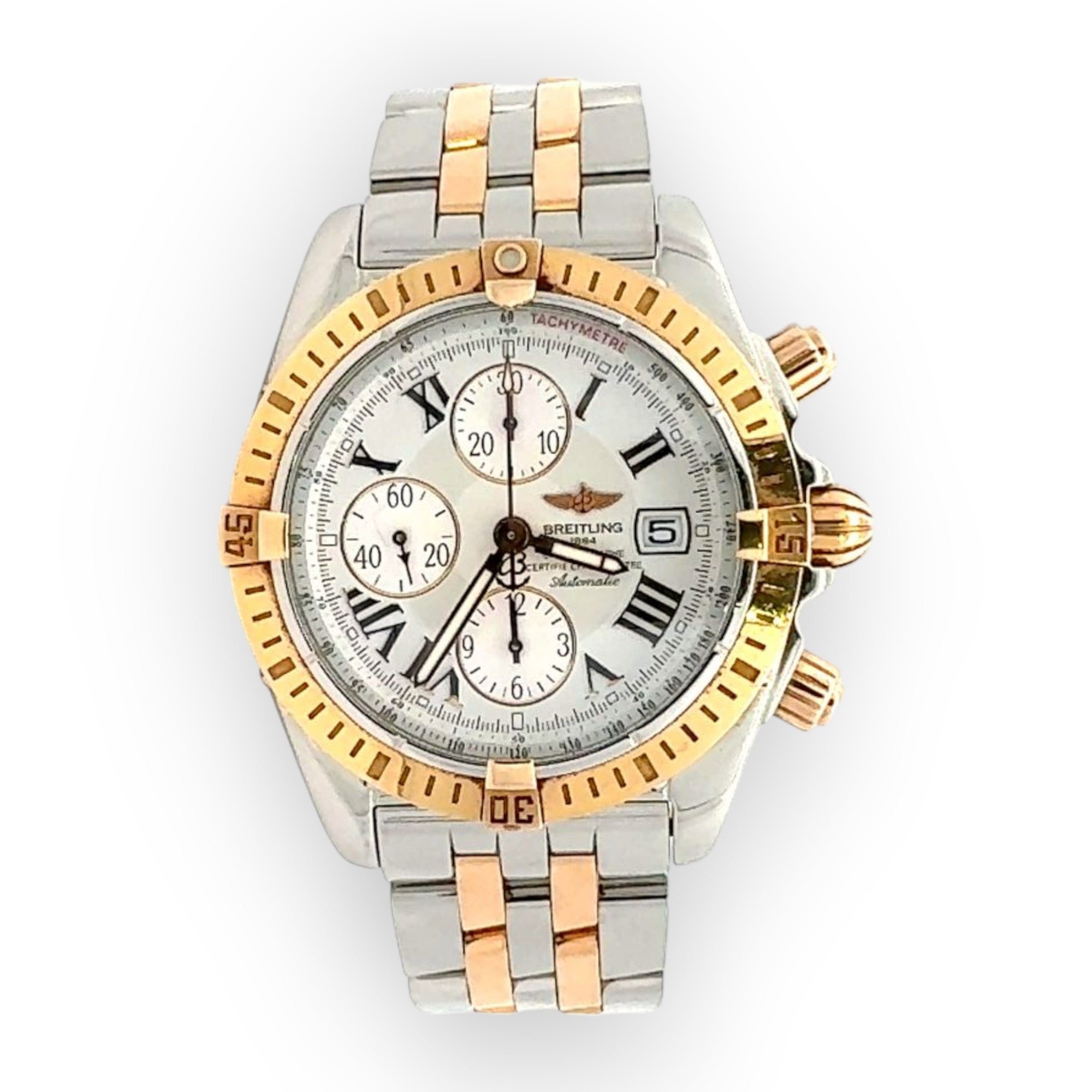 Breitling Chronomat Evolution Stainless Steel & Yellow Gold White Dial 44mm-Breitling-JD Watches NY