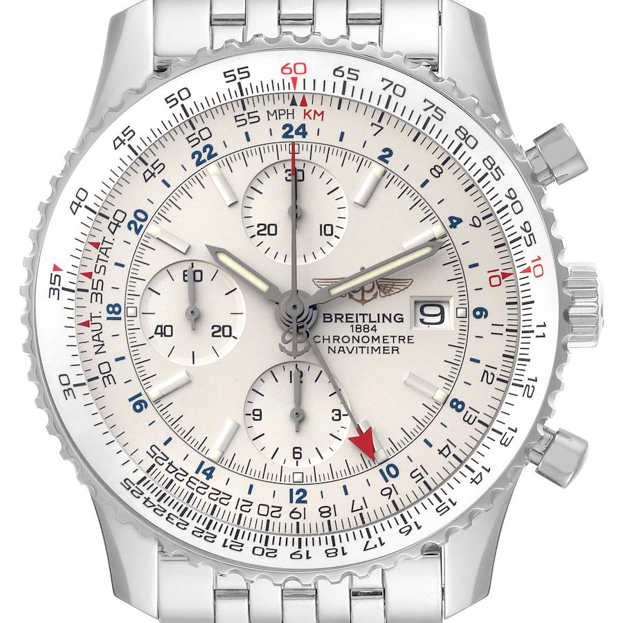 Breitling Navitimer World GMT A24322 Silver Dial Steel Mens Watch-Breitling-JD Watches NY
