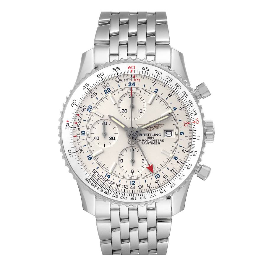 Breitling Navitimer World GMT A24322 Silver Dial Steel Mens Watch-Breitling-JD Watches NY