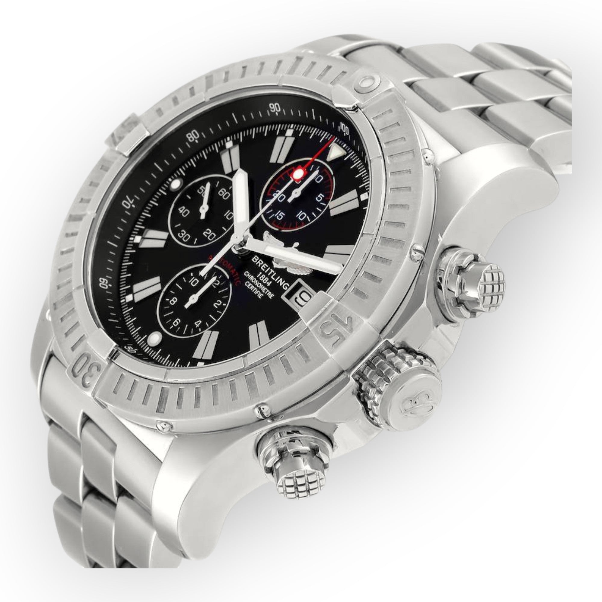 Breitling Super Avenger A13370 Black Dial Chronograph Steel Mens Watch-Breitling-JD Watches NY