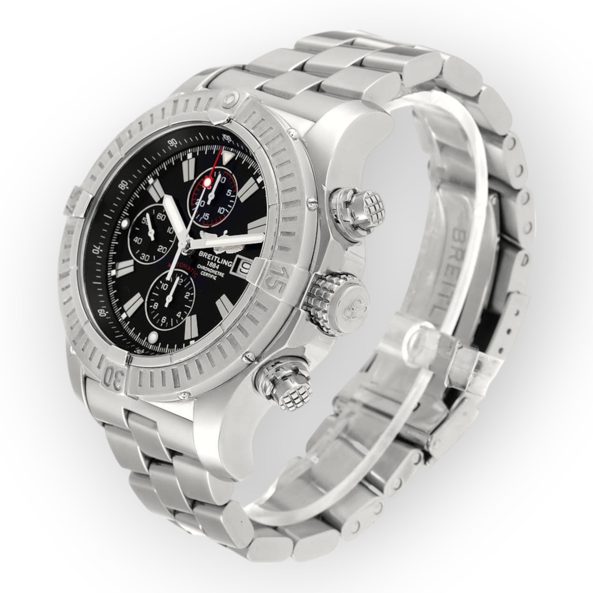 Breitling Super Avenger A13370 Black Dial Chronograph Steel Mens Watch-Breitling-JD Watches NY
