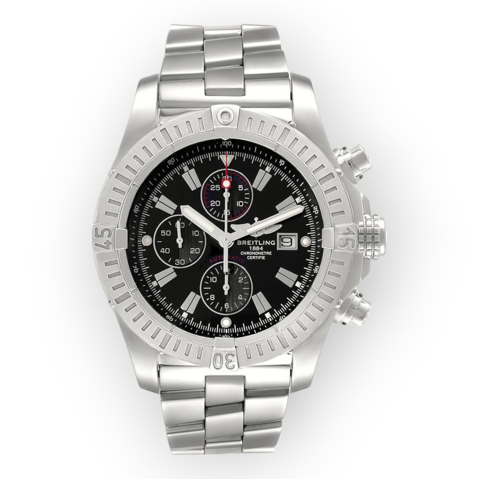 Breitling Super Avenger A13370 Black Dial Chronograph Steel Mens Watch-Breitling-JD Watches NY