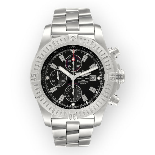 Breitling Super Avenger A13370 Black Dial Chronograph Steel Mens Watch