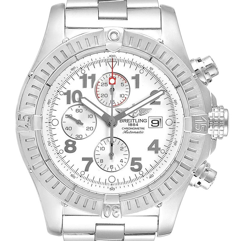 Breitling Super Avenger A13370 White Dial Chronograph Steel Mens Watch-Breitling-JD Watches NY