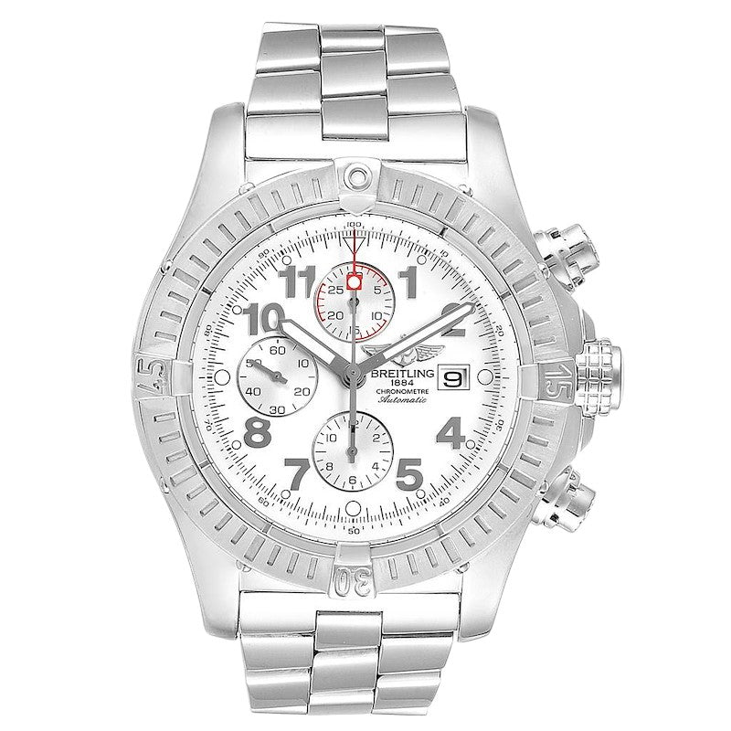 Breitling Super Avenger A13370 White Dial Chronograph Steel Mens Watch-Breitling-JD Watches NY