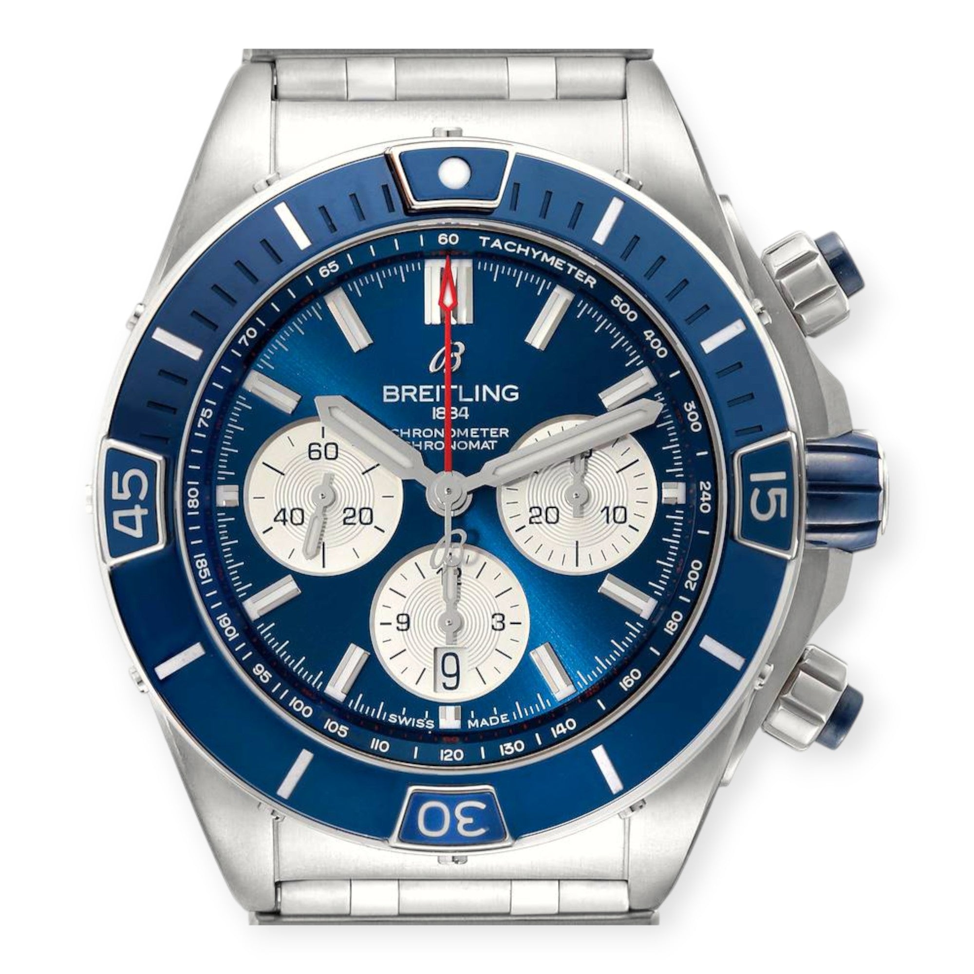 Breitling Super Chronomat B01 AB0136 Blue Dial Steel Mens Watch-Breitling-JD Watches NY