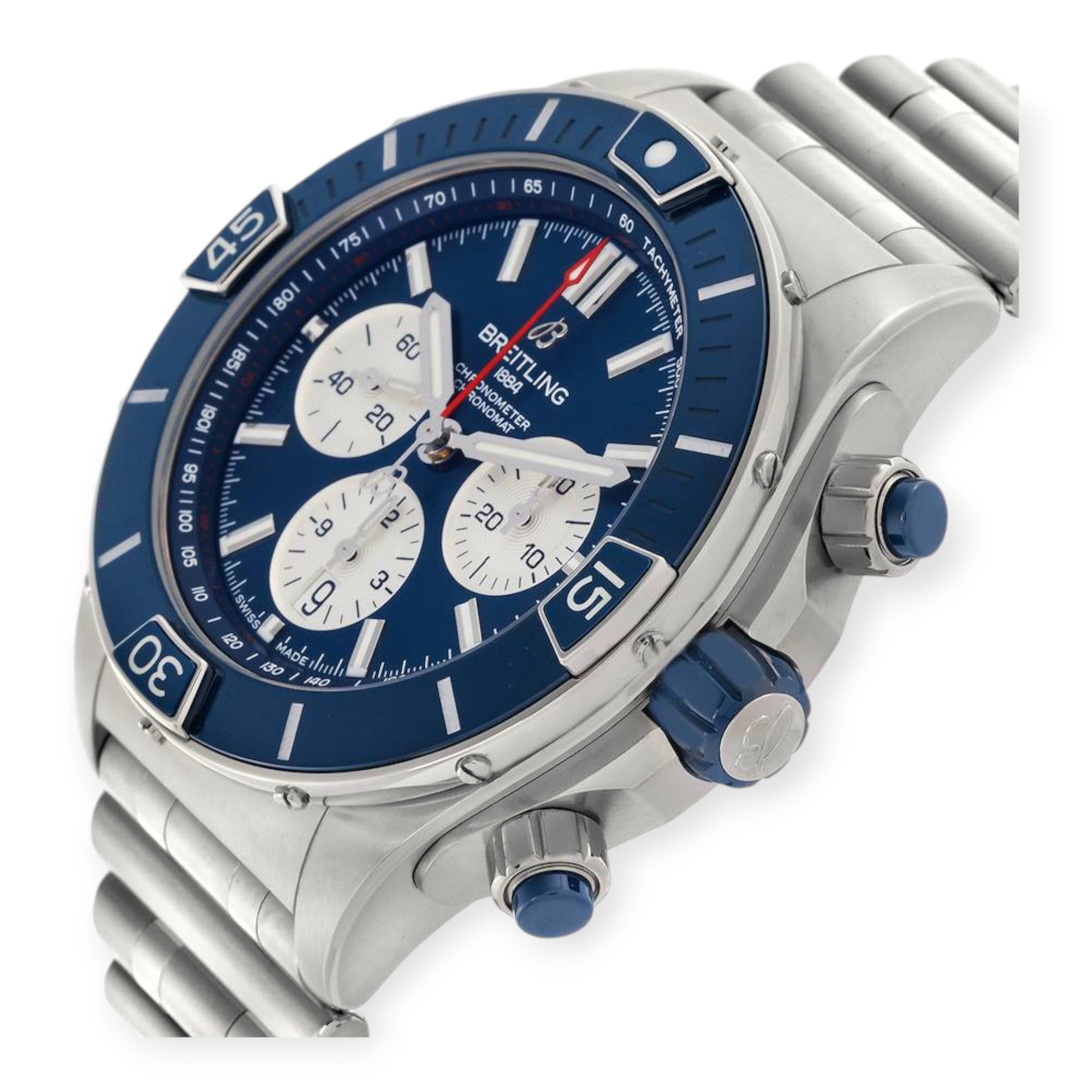 Breitling Super Chronomat B01 AB0136 Blue Dial Steel Mens Watch-Breitling-JD Watches NY