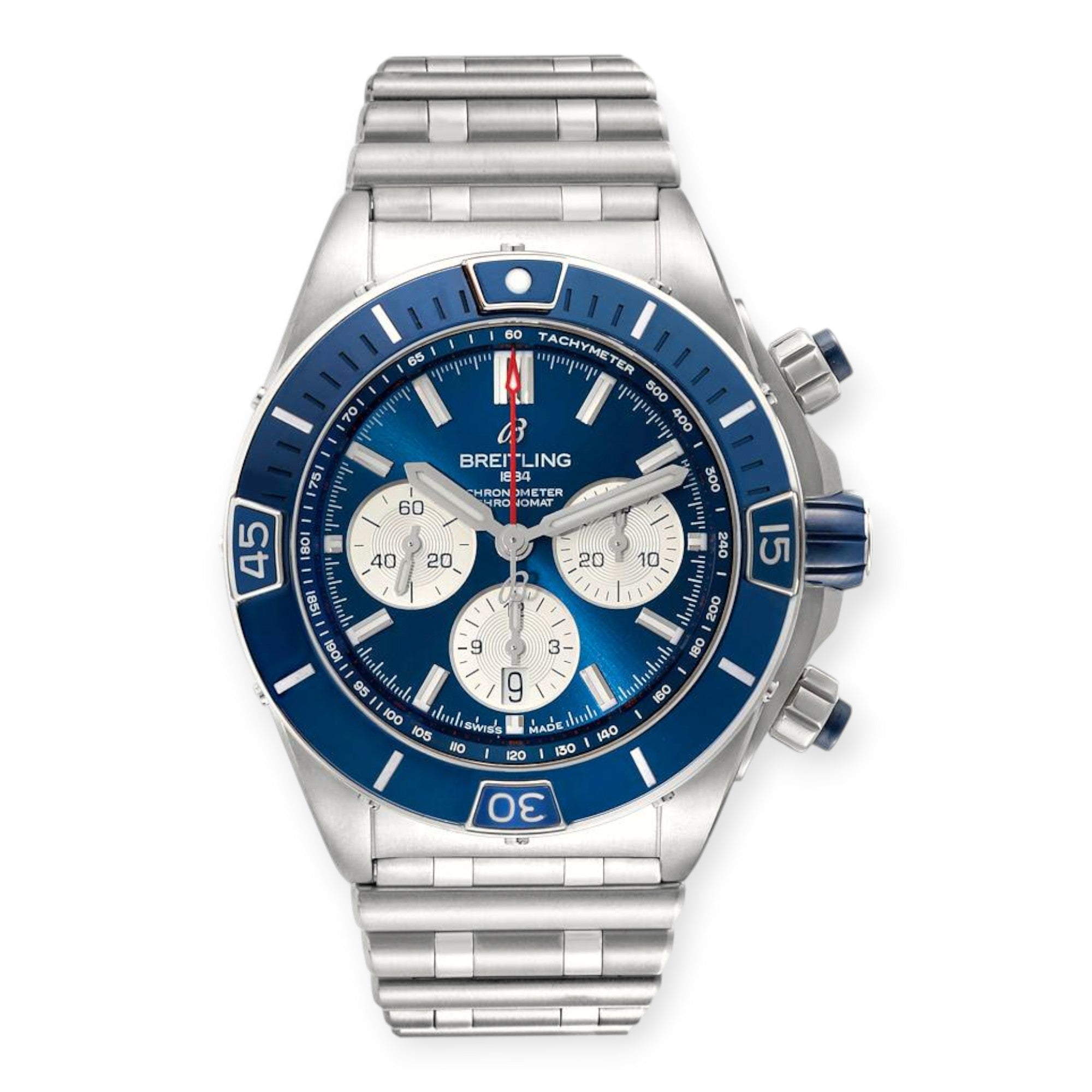 Breitling Super Chronomat B01 AB0136 Blue Dial Steel Mens Watch-Breitling-JD Watches NY