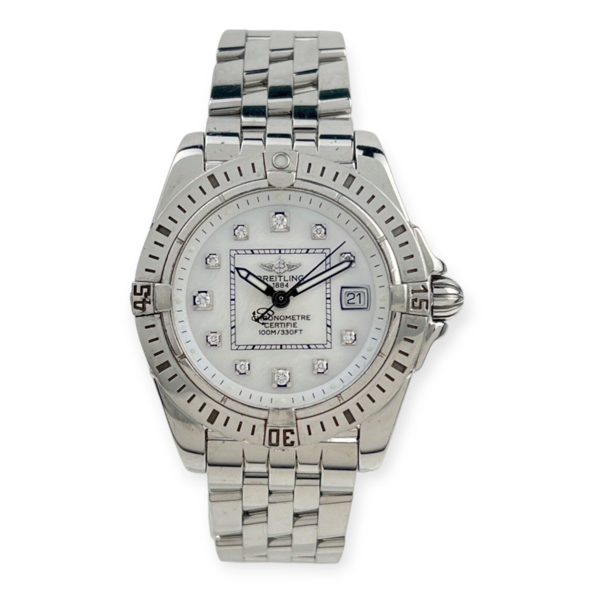 Breitling Windrider Cockpit A71356 Ladies White Diamond Ladies Watch-Breitling-JD Watches NY