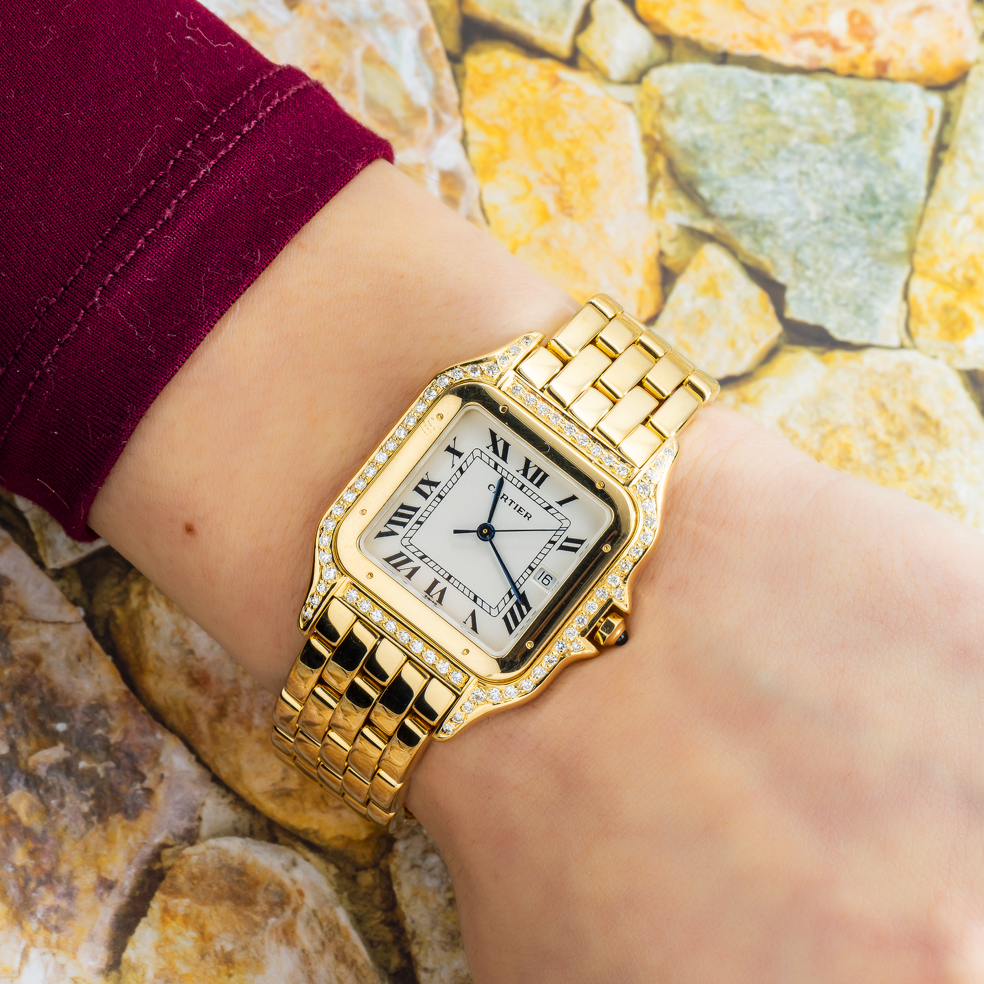 Cartier 18K Yellow Gold Panthere De Cartier 883969 Large Diamond Watch-Cartier-JD Watches NY
