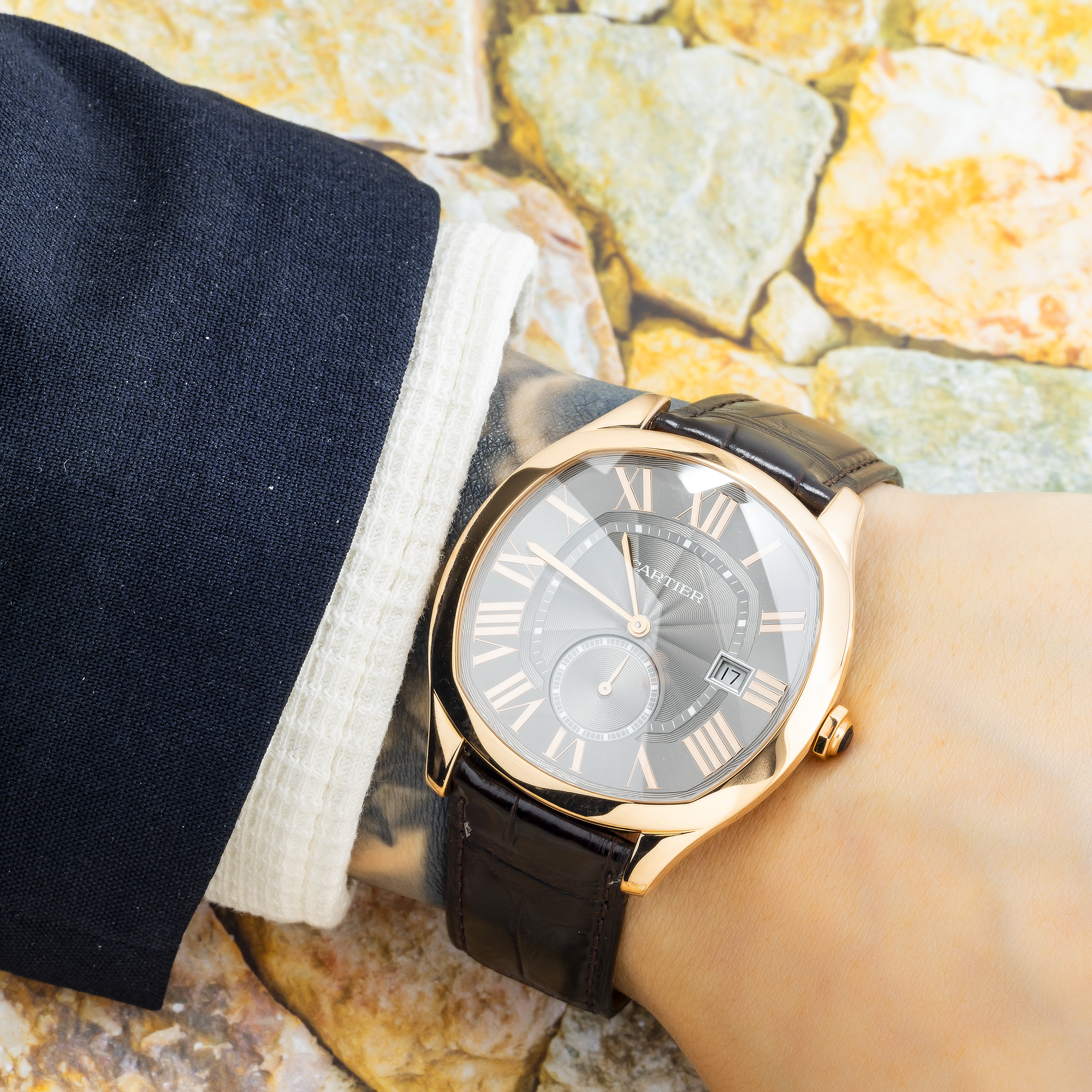 Cartier Men's WGNM0004 Drive De Cartier Rose Gold with Leather Strap-Cartier-JD Watches NY