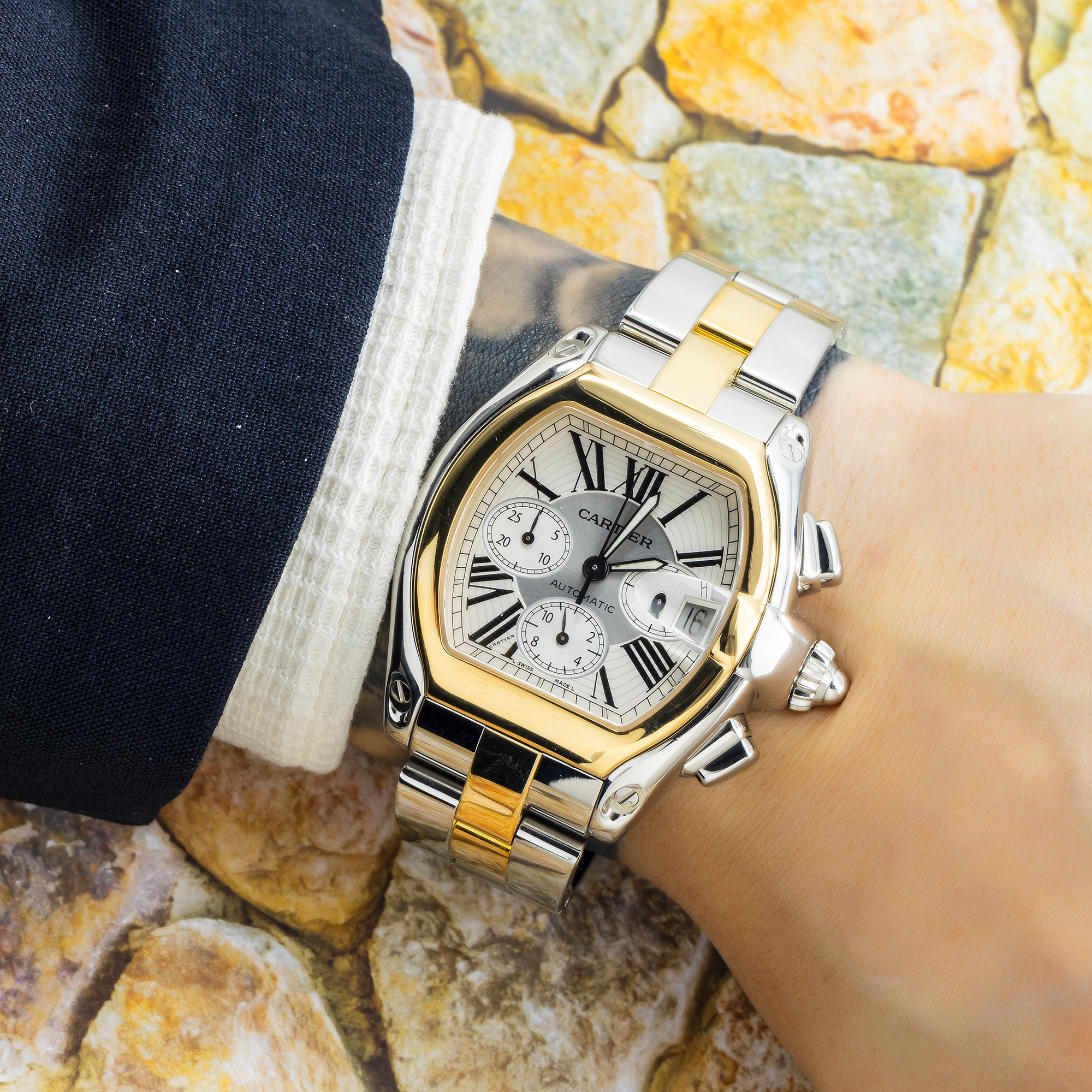 Cartier Roadster Chronograph Steel Yellow Gold Mens Watch W62027Z1-Cartier-JD Watches NY