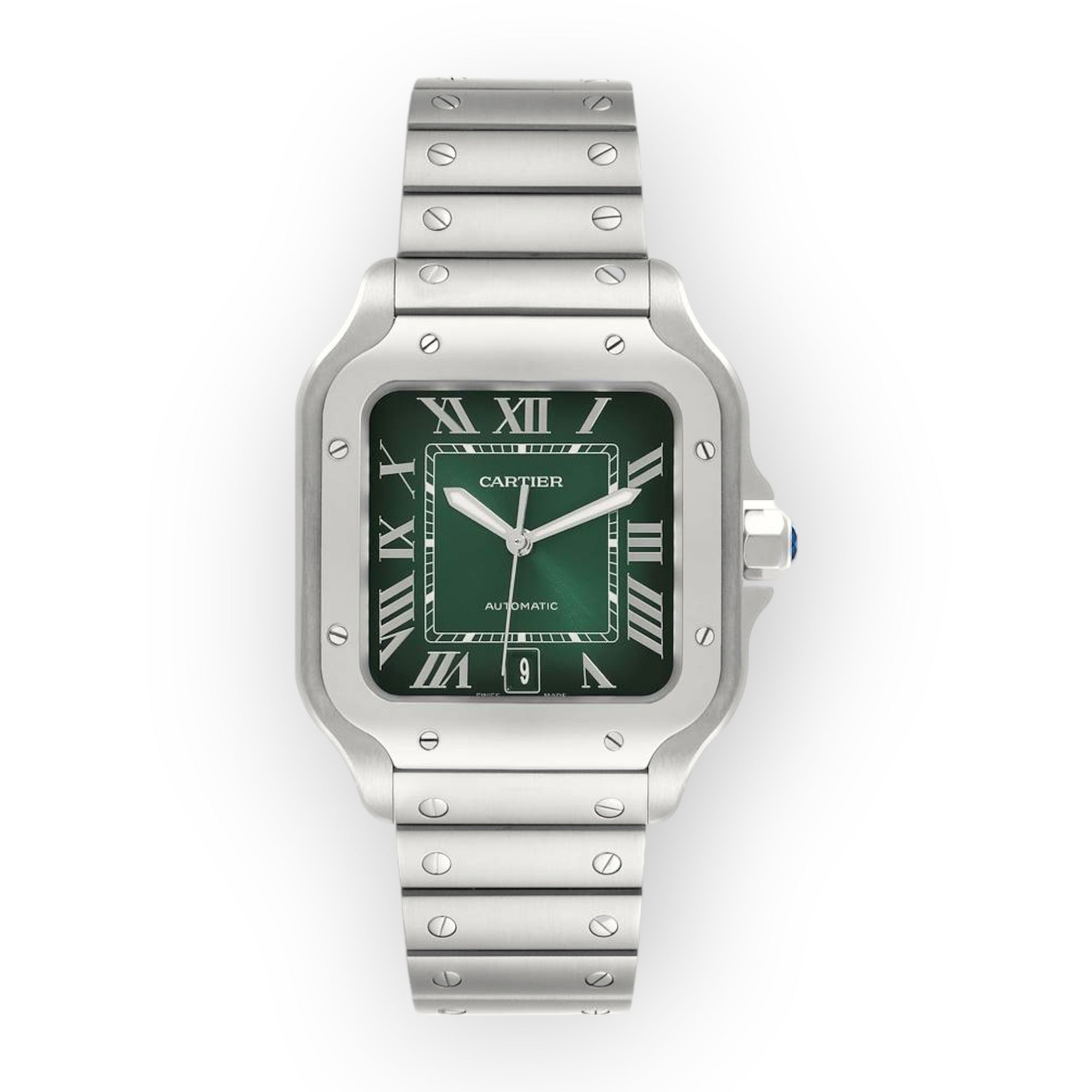Cartier Santos Large Green Dial Steel Mens Watch WSSA0062-Cartier-JD Watches NY