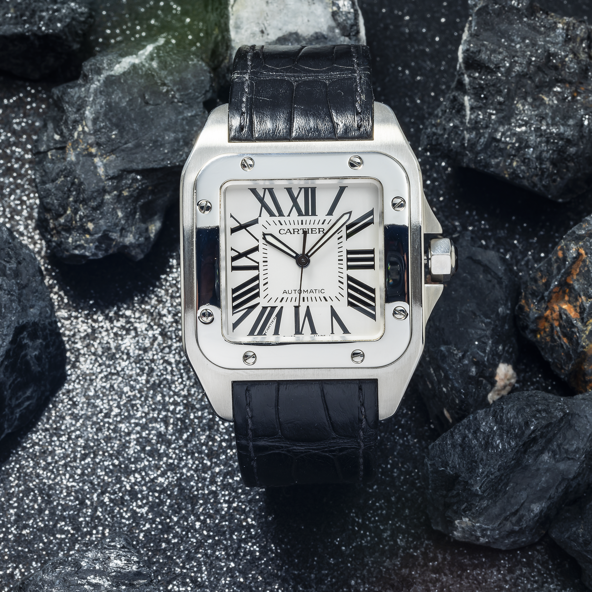Cartier Santos XL Stainless Steel Automatic Watch – 38mm Leather Strap-Cartier-JD Watches NY
