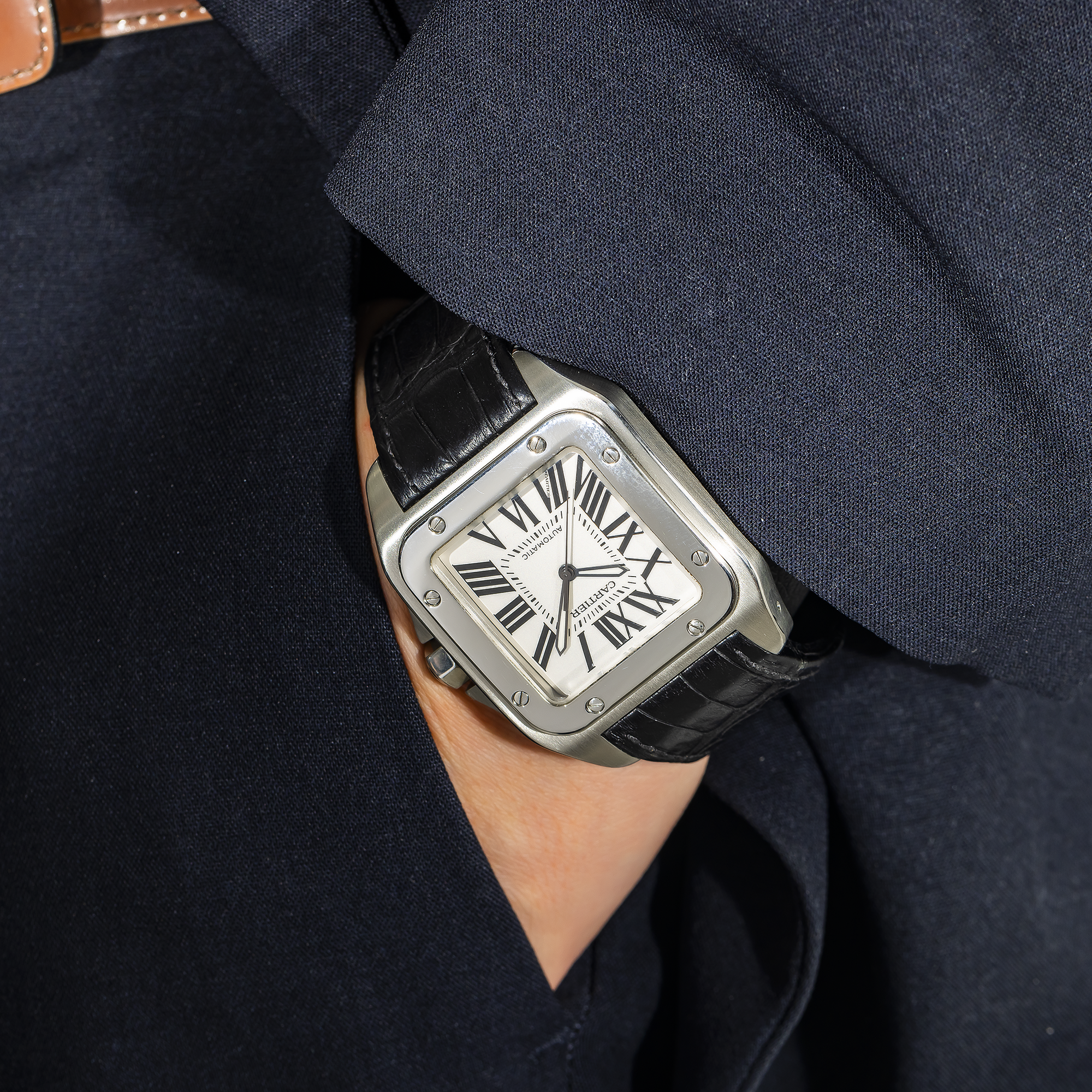 Cartier Santos XL Stainless Steel Automatic Watch – 38mm Leather Strap-Cartier-JD Watches NY