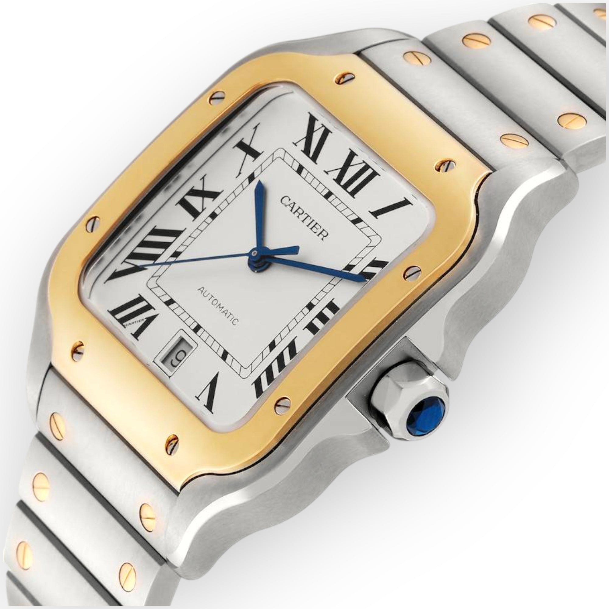 Cartier Santos de Cartier W2SA0009 39.8mm Silvered Opaline Dial With Yellow Gold Bezel-Cartier-JD Watches NY