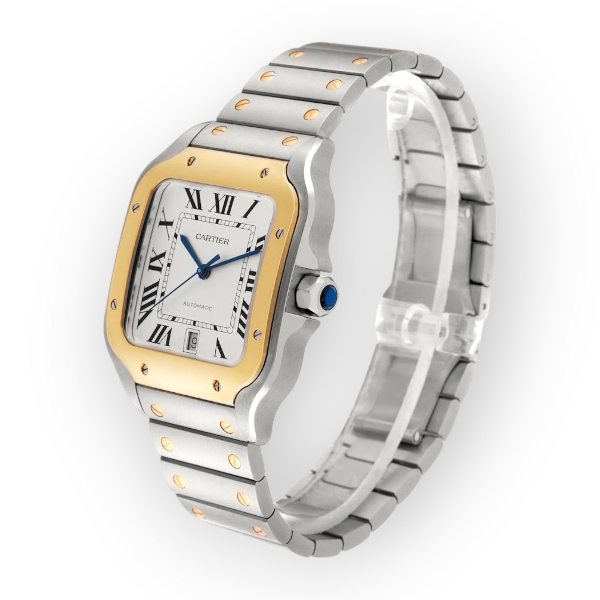 Cartier Santos de Cartier W2SA0009 39.8mm Silvered Opaline Dial With Yellow Gold Bezel-Cartier-JD Watches NY
