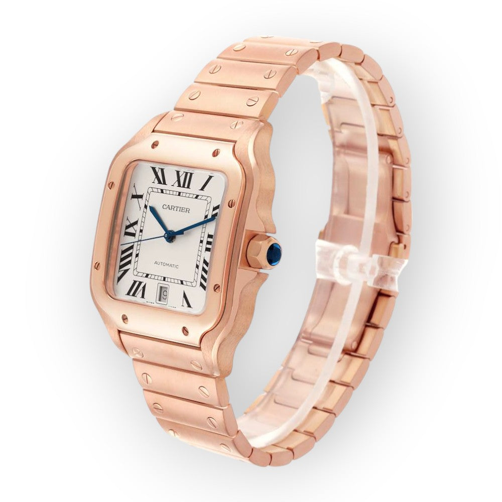 Cartier Santos de Cartier WGSA0018 39.8mm Silvered Opaline Dial With Rose Gold Bracelet-Cartier-JD Watches NY