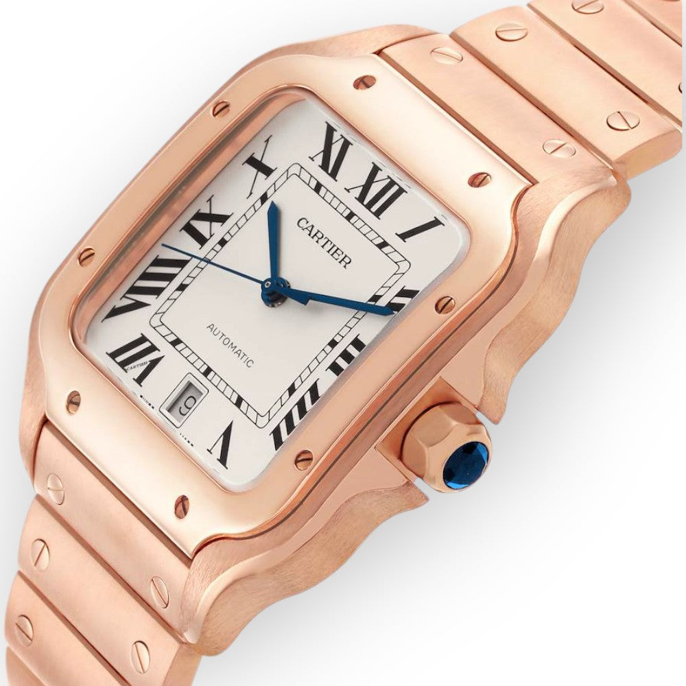 Cartier Santos de Cartier WGSA0018 39.8mm Silvered Opaline Dial With Rose Gold Bracelet-Cartier-JD Watches NY