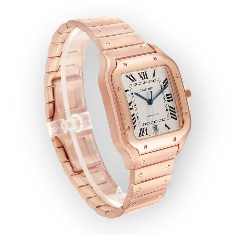 Cartier Santos de Cartier WGSA0018 39.8mm Silvered Opaline Dial With Rose Gold Bracelet-Cartier-JD Watches NY