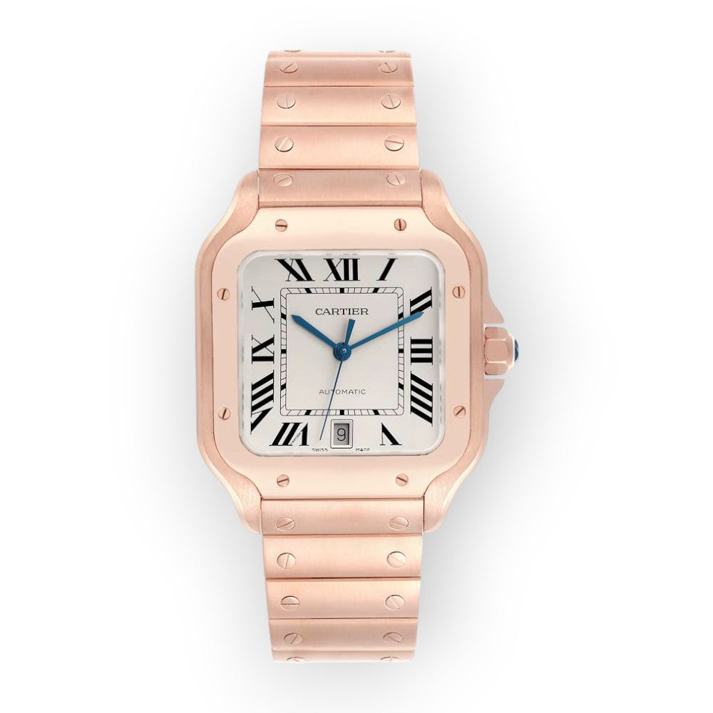 Cartier Santos de Cartier WGSA0018 39.8mm Silvered Opaline Dial With Rose Gold Bracelet-Cartier-JD Watches NY