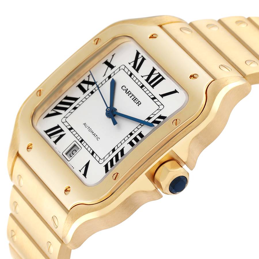 Cartier Santos de Cartier WGSA0029 39.8mm Silvered Opaline Dial With Yellow Gold Bracelet-Cartier-JD Watches NY