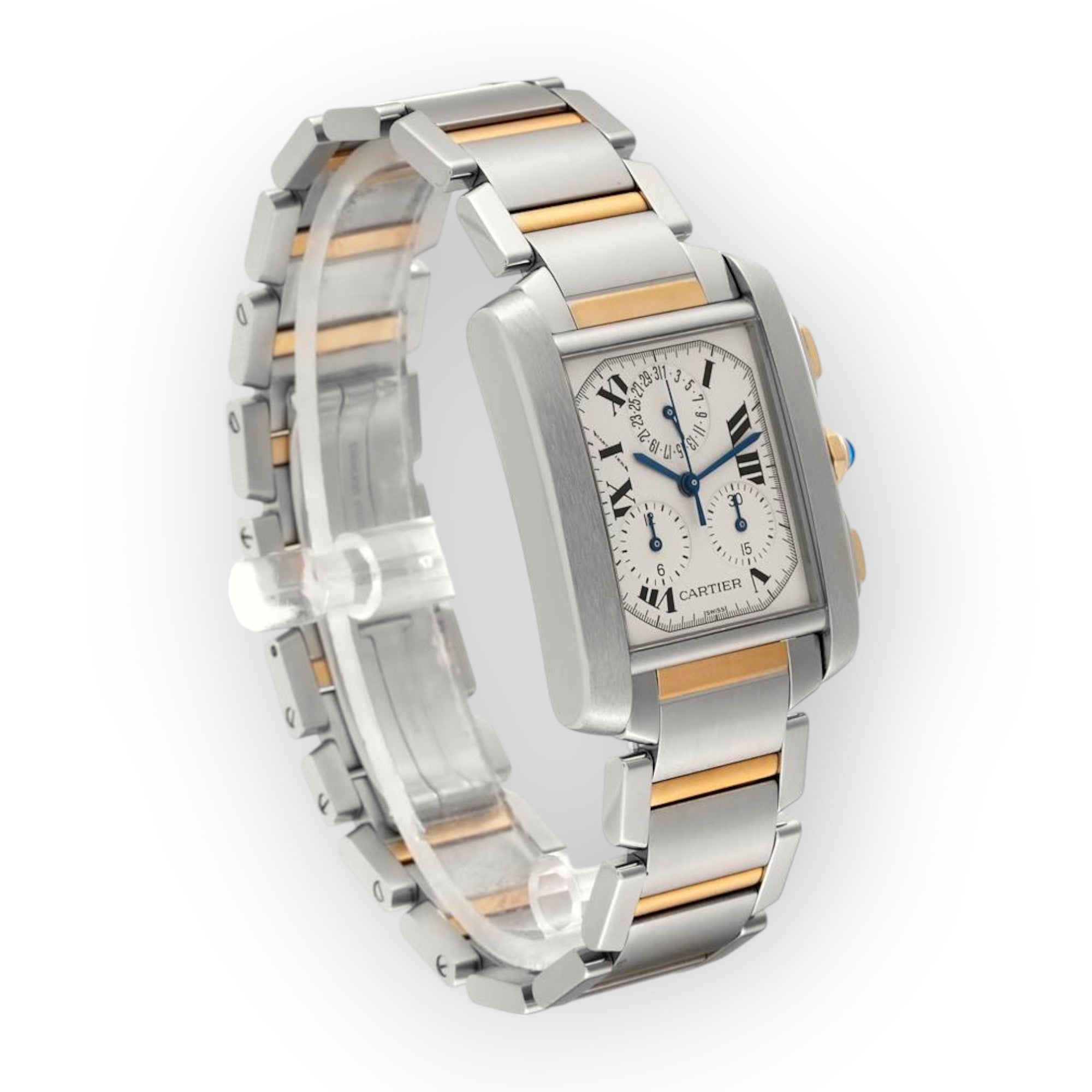 Cartier Tank Française Chronograph W51004Q4 28mm White Dial With Stainless Steel and Yellow Gold Bracelet-Cartier-JD Watches NY