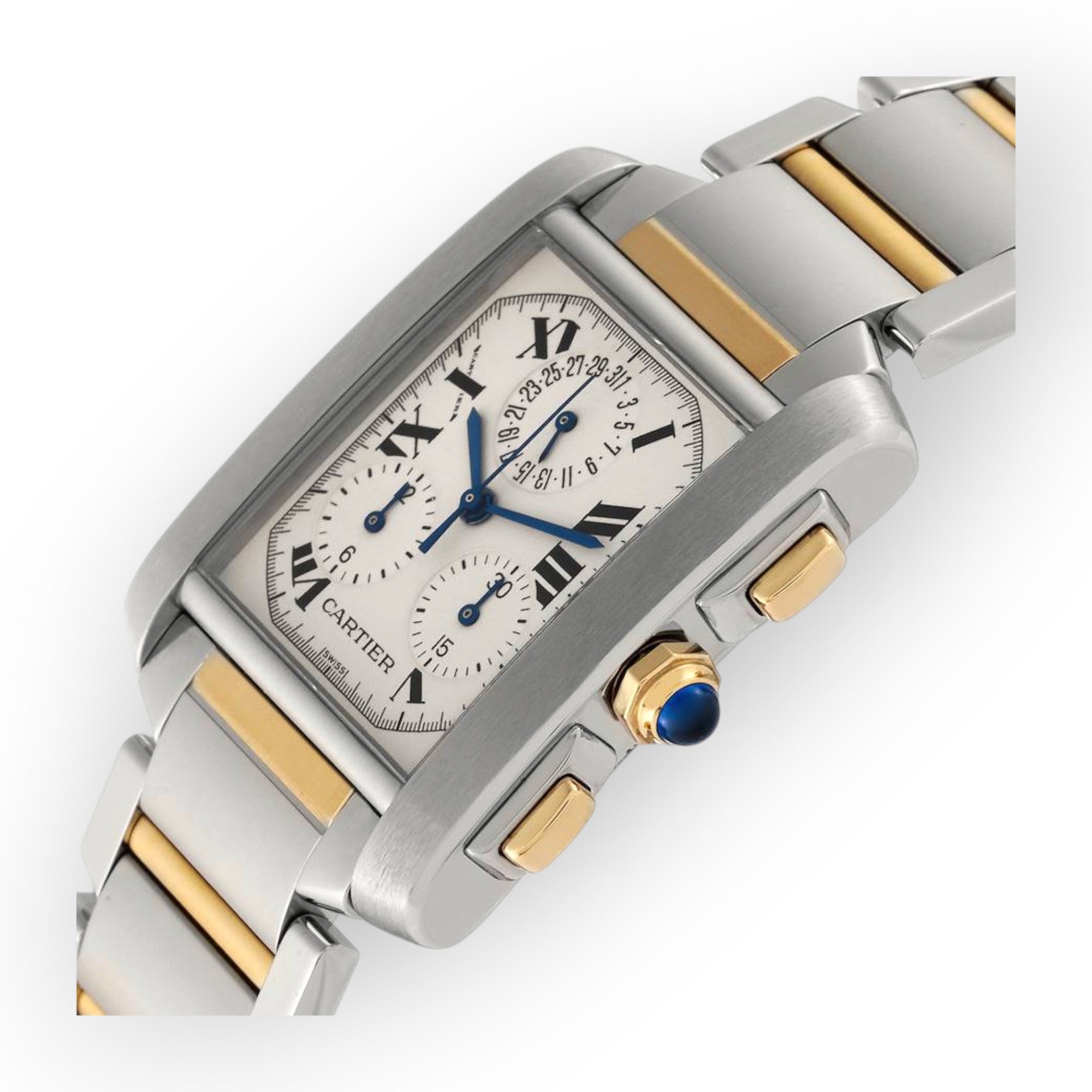 Cartier Tank Française Chronograph W51004Q4 28mm White Dial With Stainless Steel and Yellow Gold Bracelet-Cartier-JD Watches NY