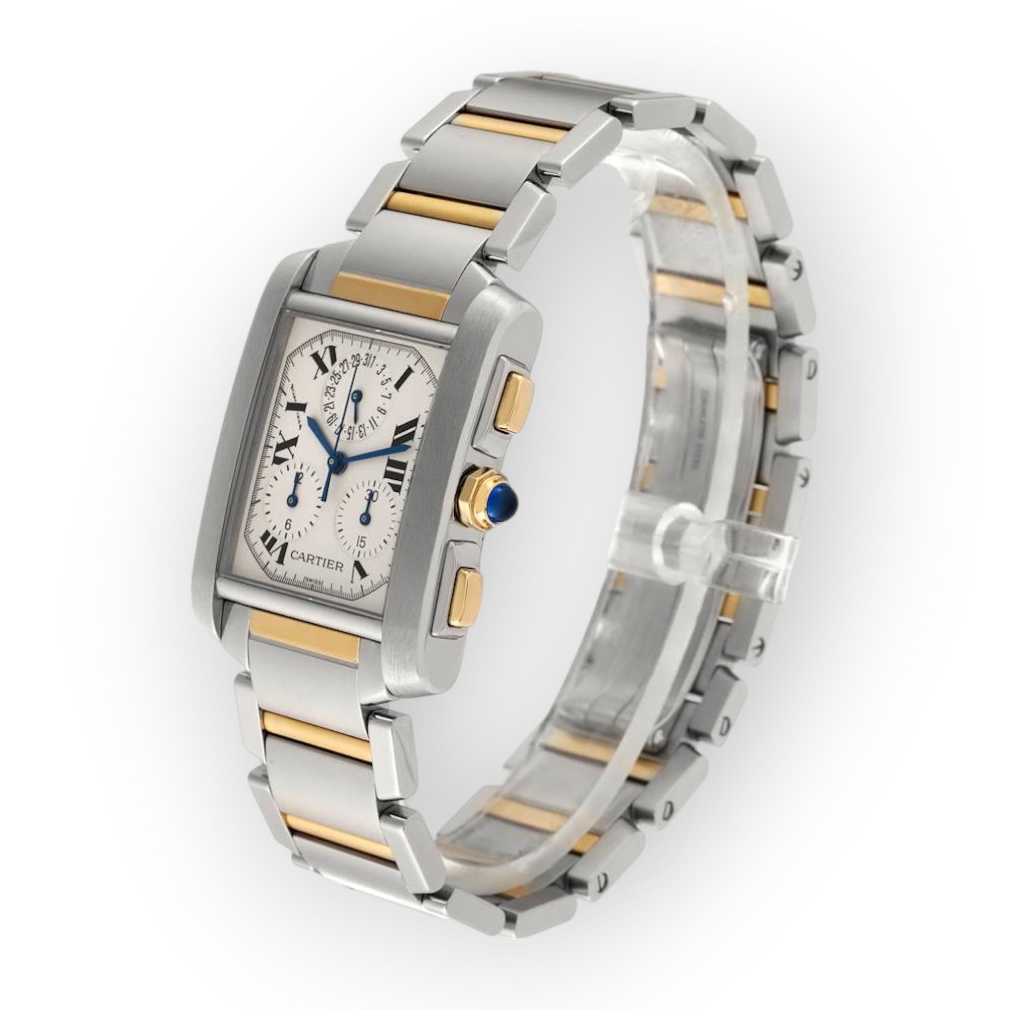 Cartier Tank Française Chronograph W51004Q4 28mm White Dial With Stainless Steel and Yellow Gold Bracelet-Cartier-JD Watches NY