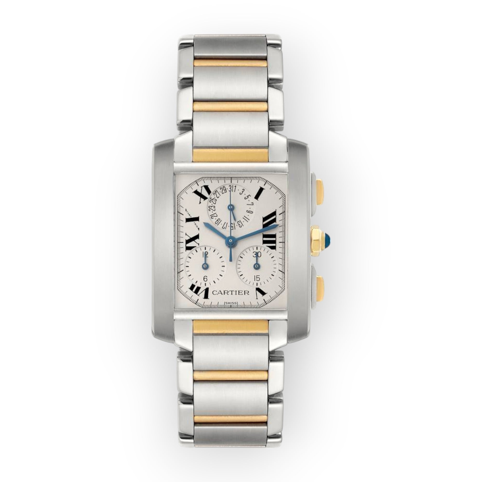 Cartier Tank Française Chronograph W51004Q4 28mm White Dial With Stainless Steel and Yellow Gold Bracelet-Cartier-JD Watches NY