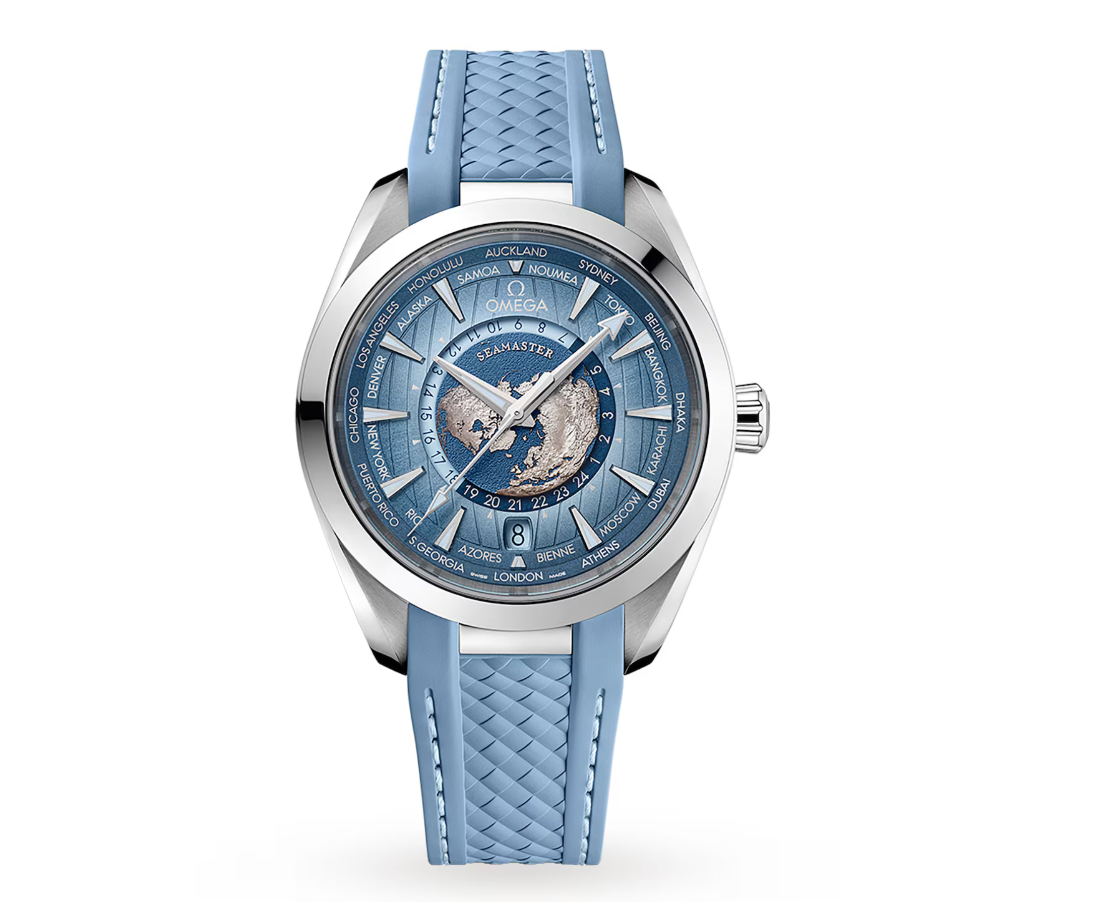 Omega Seamaster Aqua Terra 150M Co‑Axial Master Chronometer GMT Worldtimer 43mm – Summer Blue-Omega-JD Watches NY