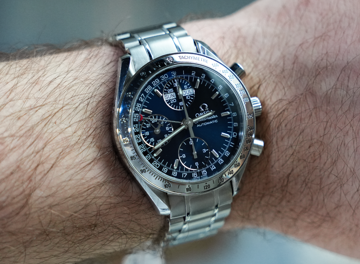 Omega Speedmaster Day-Date 3523.80.00 – 39mm Blue Dial with Stainless Steel Bracelet-Omega-JD Watches NY