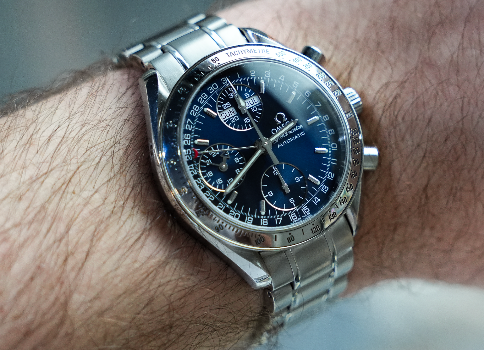 Omega Speedmaster Day-Date 3523.80.00 – 39mm Blue Dial with Stainless Steel Bracelet-Omega-JD Watches NY