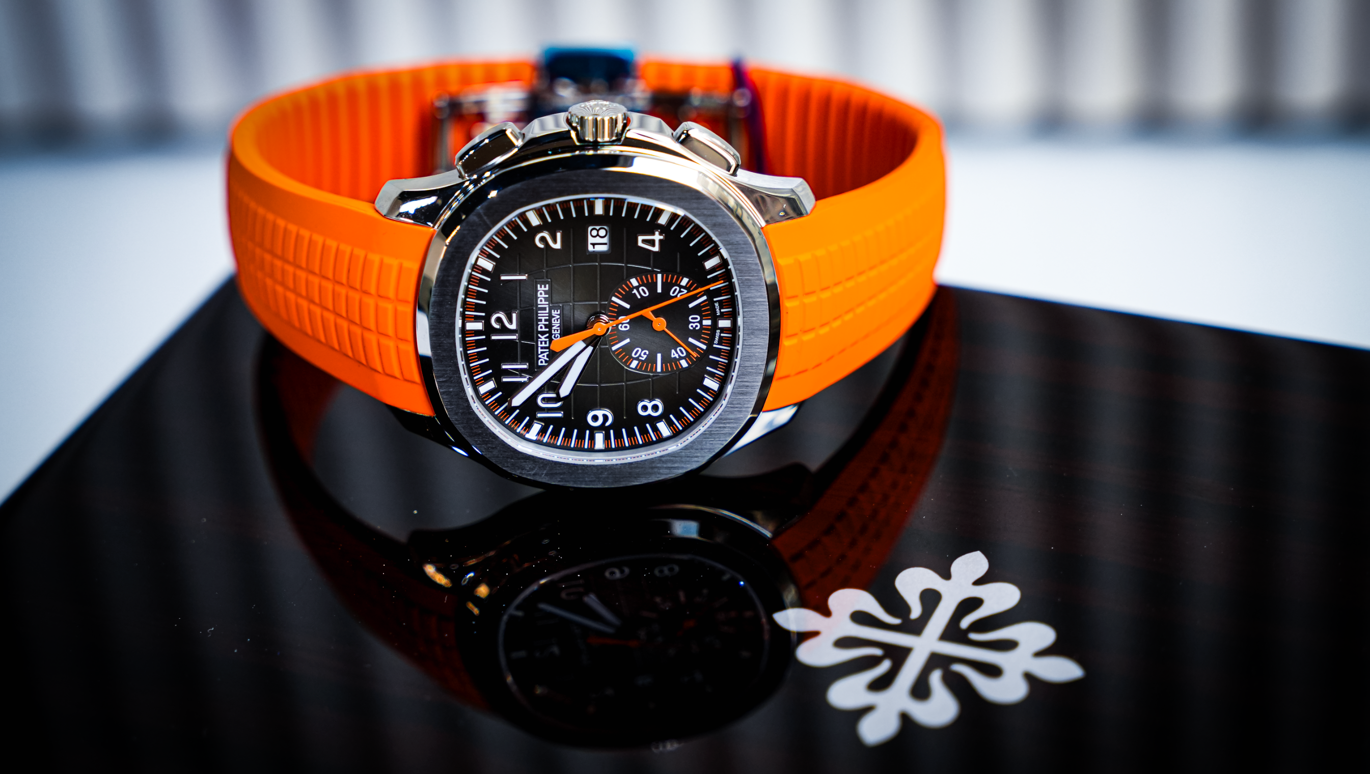 Patek Philippe Aquanaut Chronograph 5968A-001 – Stainless Steel – Black Embossed Dial – Orange Rubber Strap