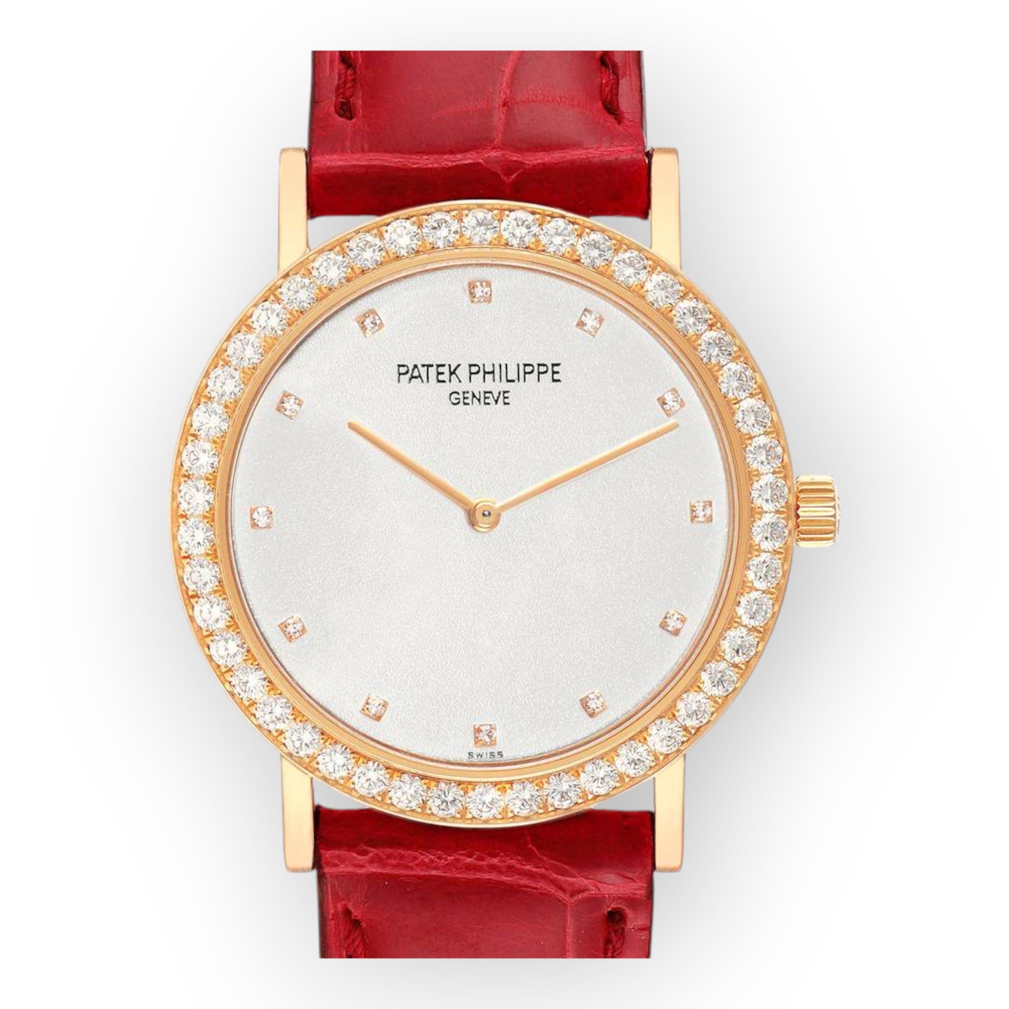 Patek Philippe 5006 Calatrava Rose Gold Silver Dial Diamond Mens Watch-Patek Philippe-JD Watches NY