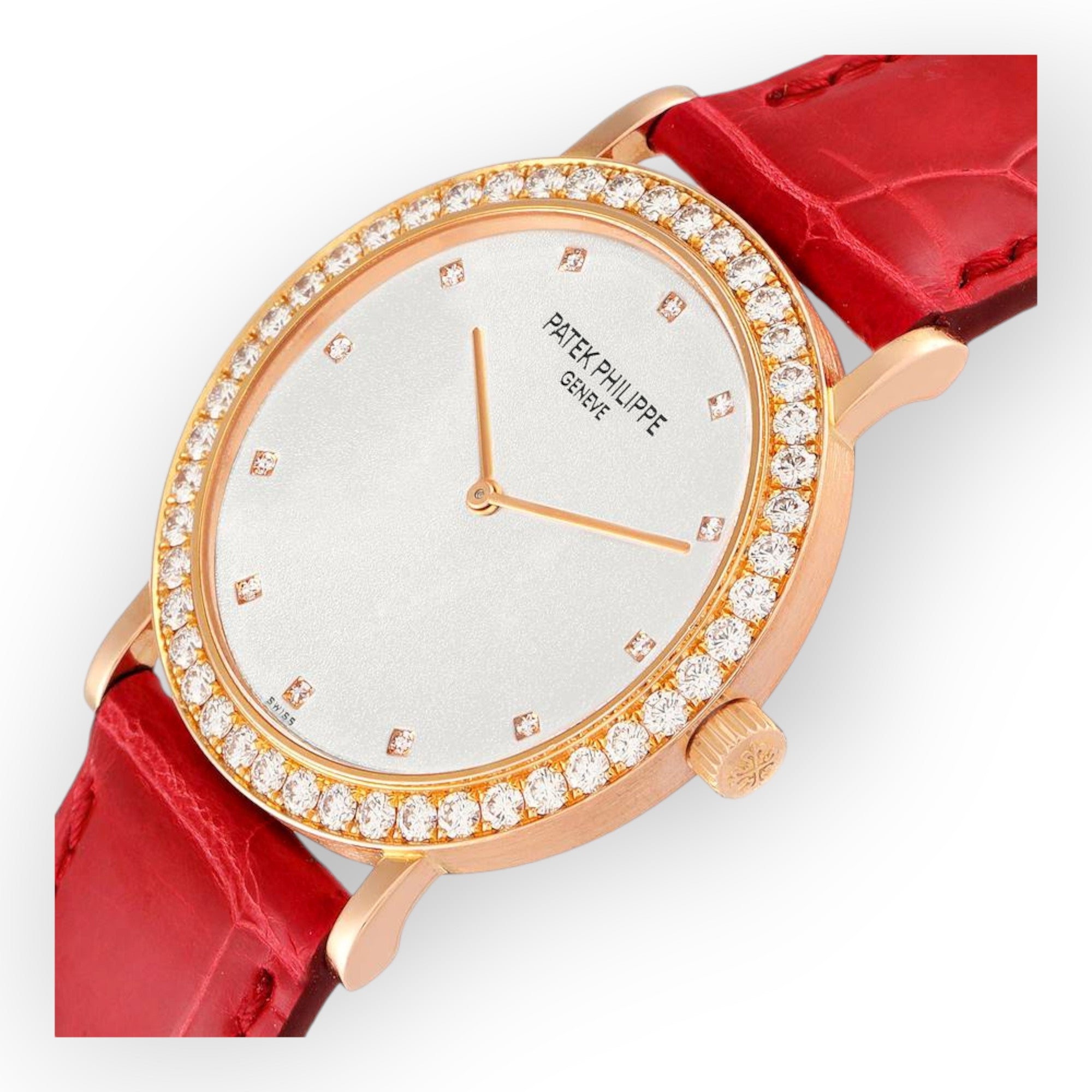 Patek Philippe 5006 Calatrava Rose Gold Silver Dial Diamond Mens Watch-Patek Philippe-JD Watches NY